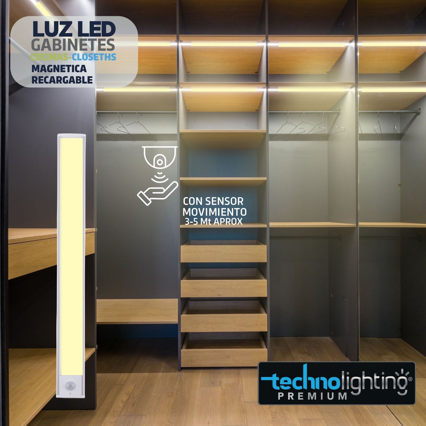Luces LED MAGNETICA - RECARGABLES con SENSOR Para Gabinetes, Cocinas, Closet, LUZ CALIDA