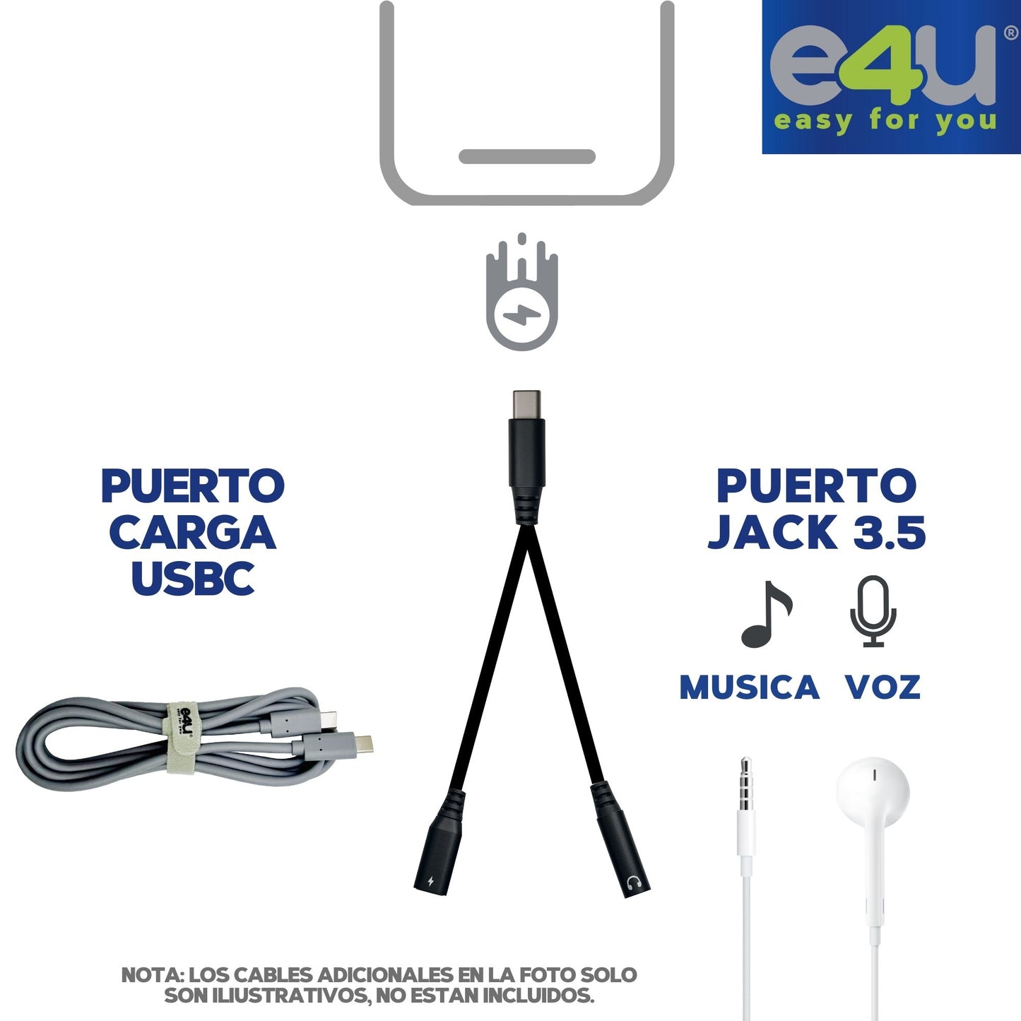 Cable Adaptador Universal USBC a USBC Y 3,5 JACK