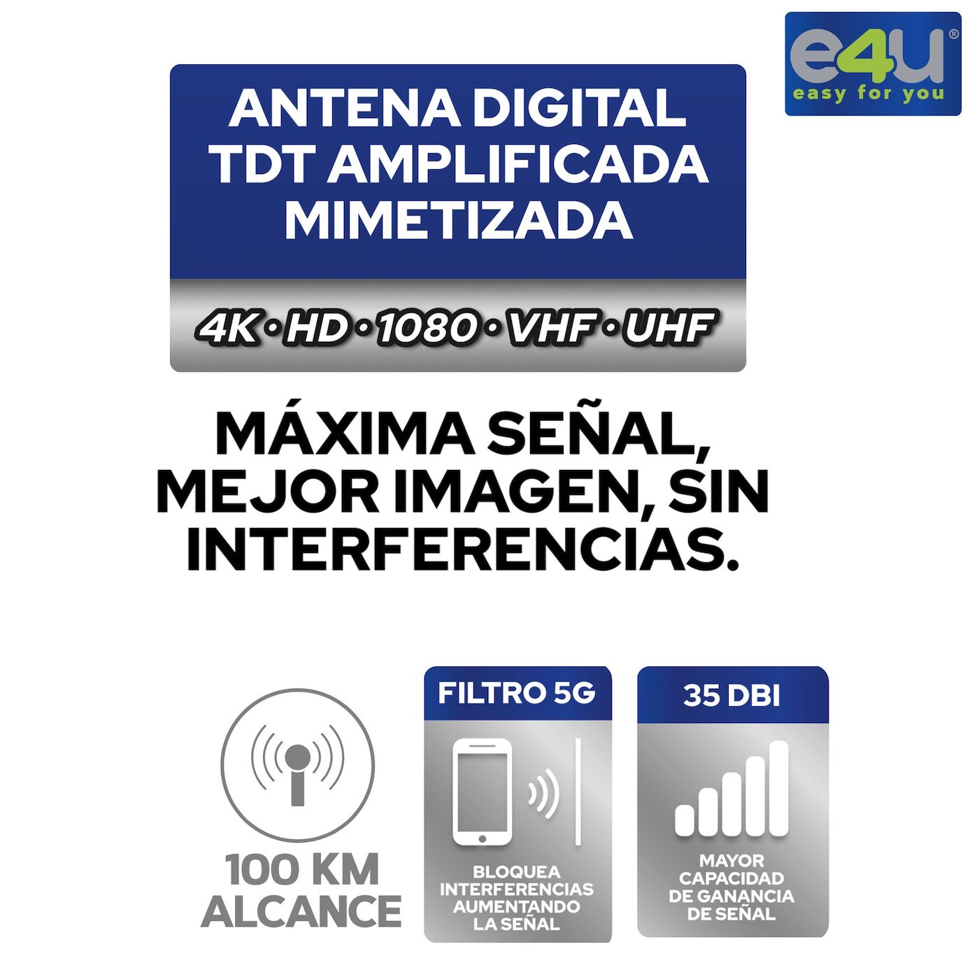 ANTENA TDT MIMETIZADA AMPLIFICADA, FILTRO 5G, 4k Ready