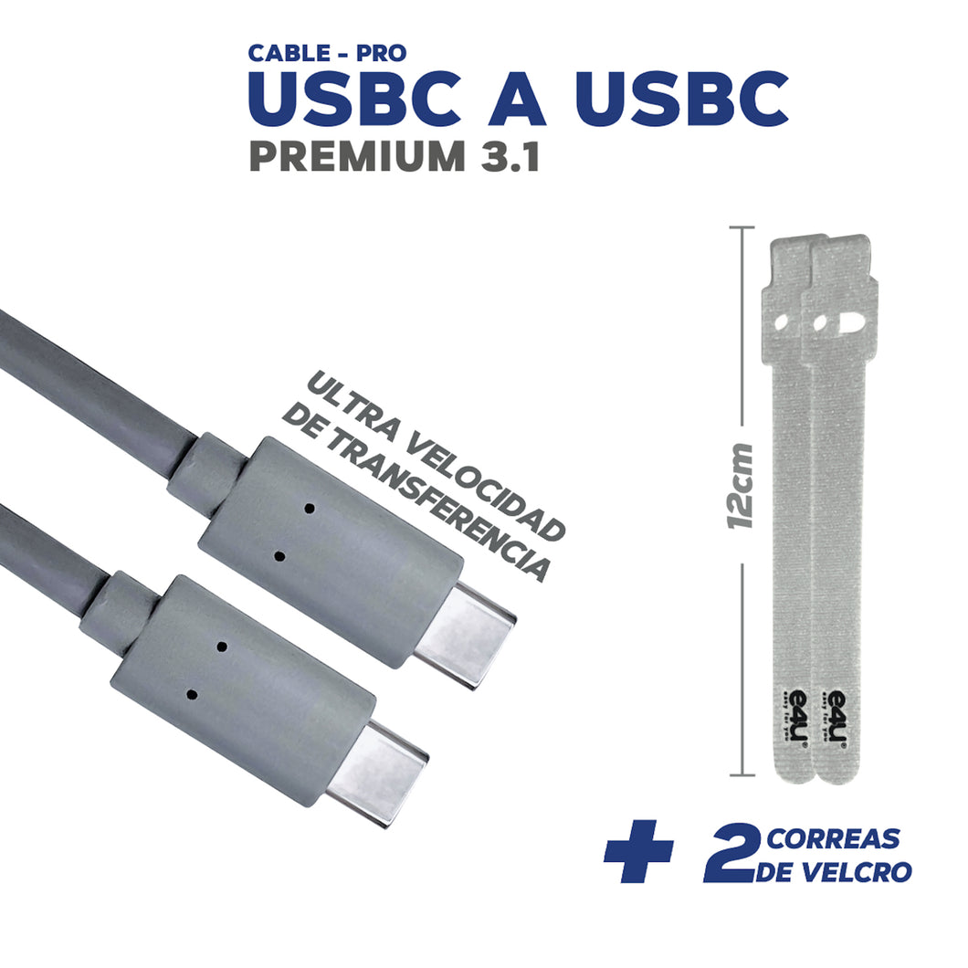 UTLIMO LANZAMIENTO !!Cable PRO PREMIUM USBC a USBC 3.1 + 2 Correas de Velcro, 1.8 metros