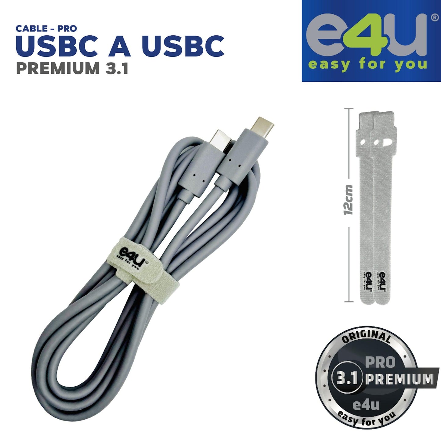 UTLIMO LANZAMIENTO !!Cable PRO PREMIUM USBC a USBC 3.1 + 2 Correas de Velcro, 1.8 metros
