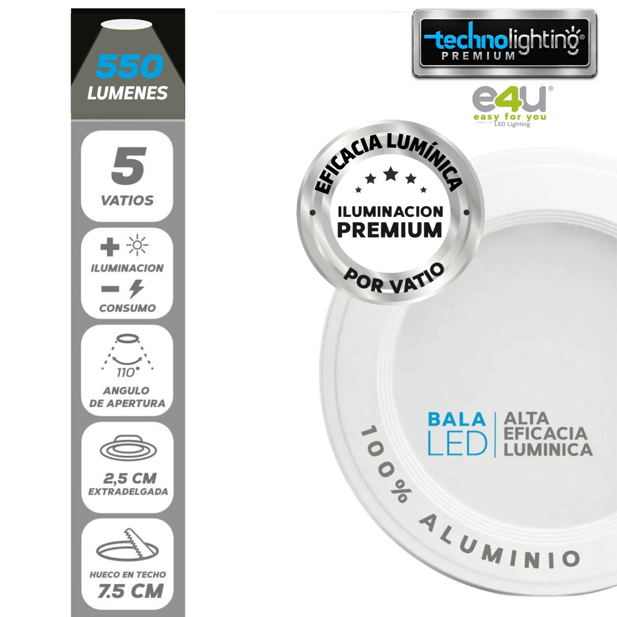 Bala LED Fija 5 Vatios - 550 Lúmenes