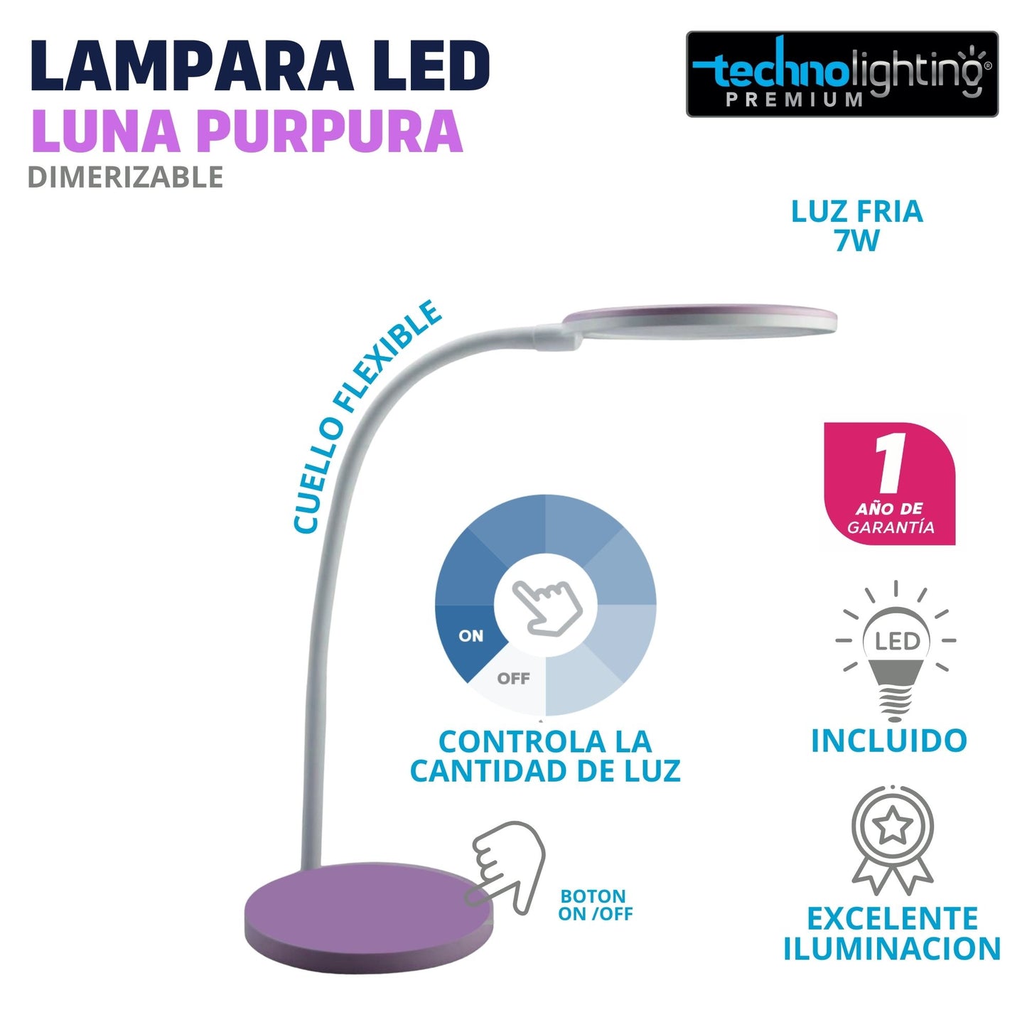 LAMPARA LED LUNA PURPURA 7w
