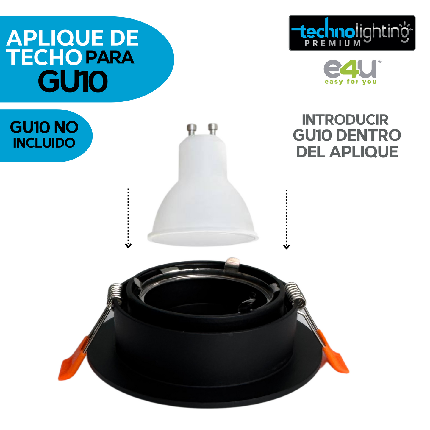 Aplique de Techo para Gu10 Negro Redondo/Cuadrado