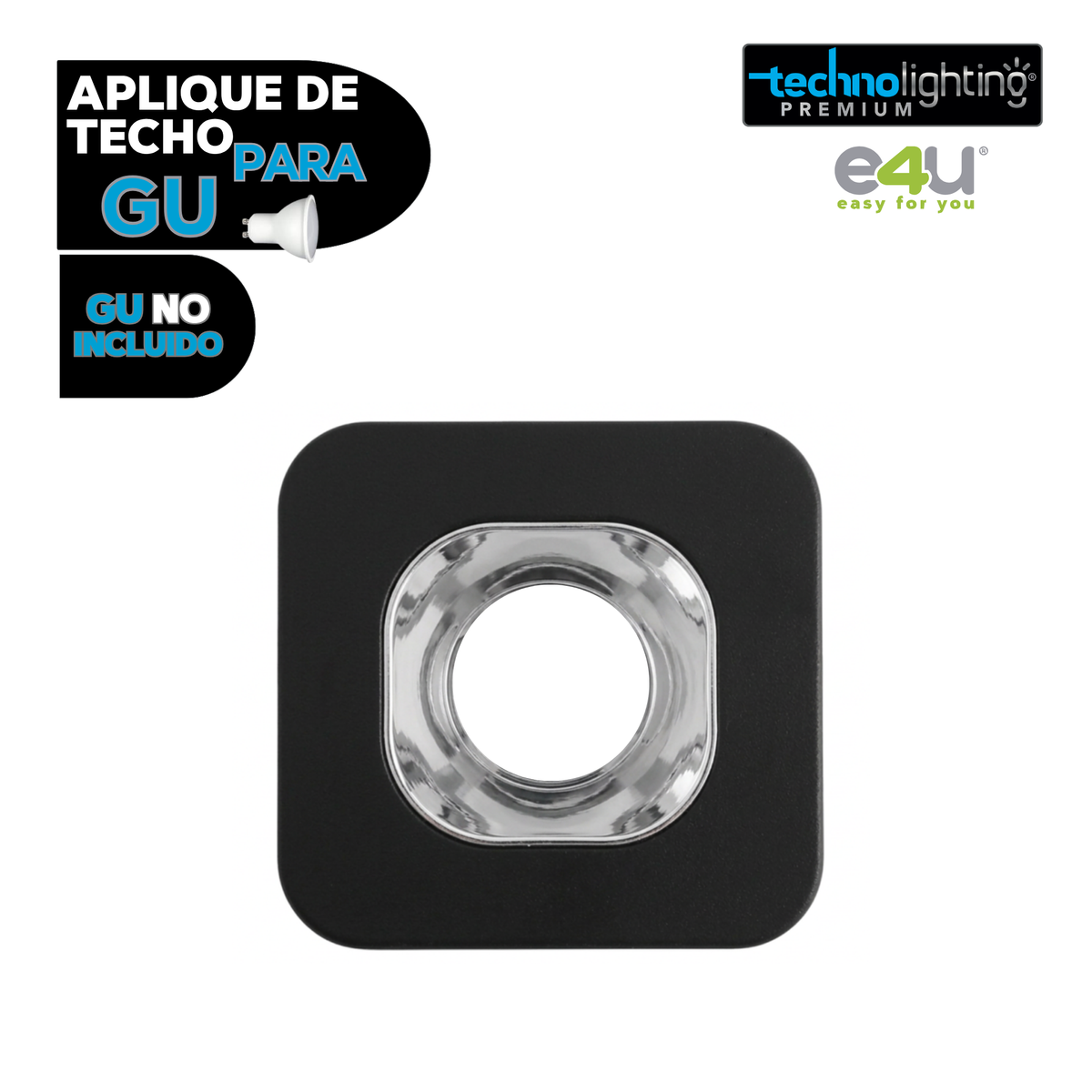 Aplique de para Gu 10 y 5,3 Negro Redondo Con Reflector