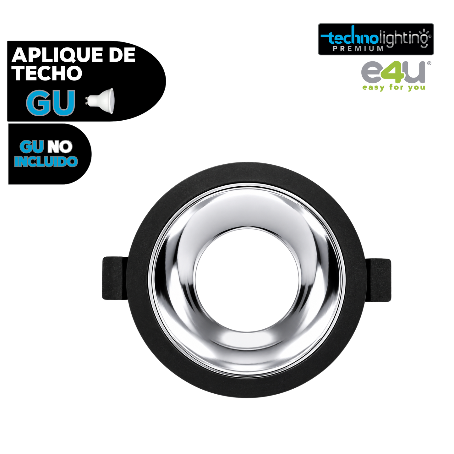 Aplique de para Gu 10 y 5,3 Negro Redondo Con Reflector