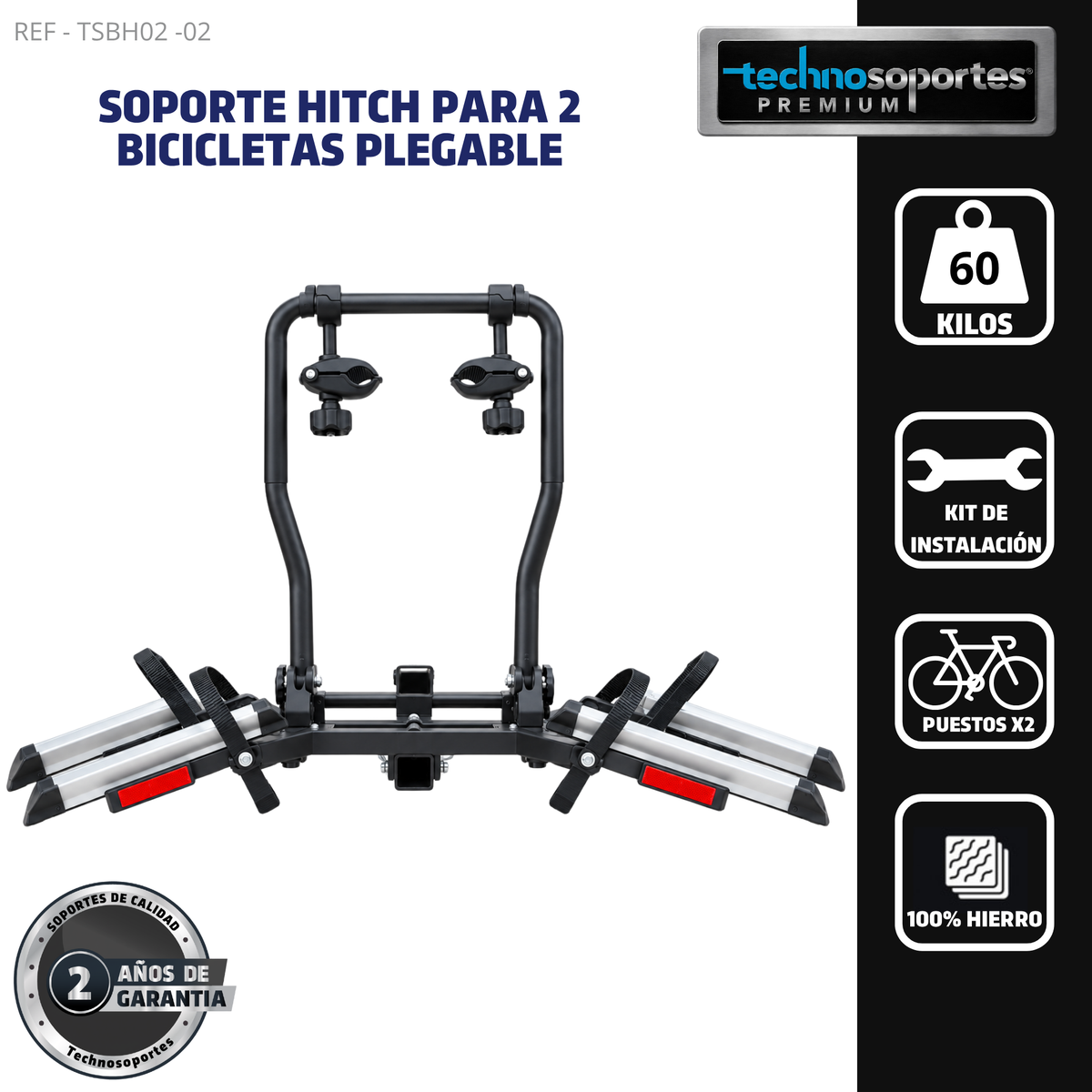Soporte Plegable de Hitch para 2 Bicicletas