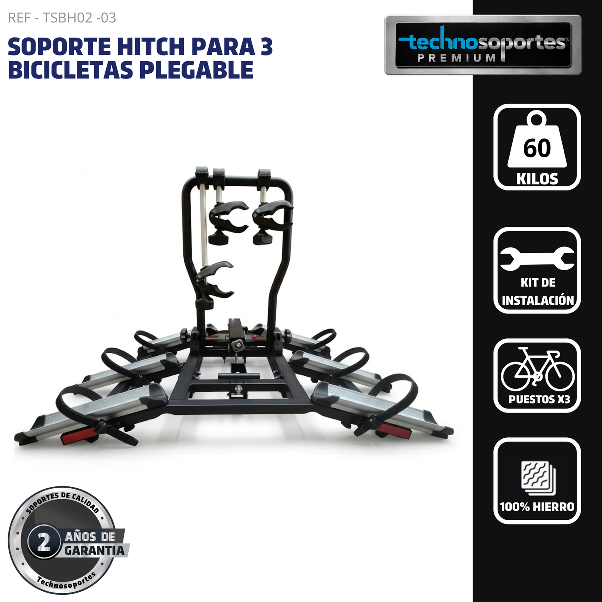 Soporte Plegable de Hitch para 3 Bicicletas