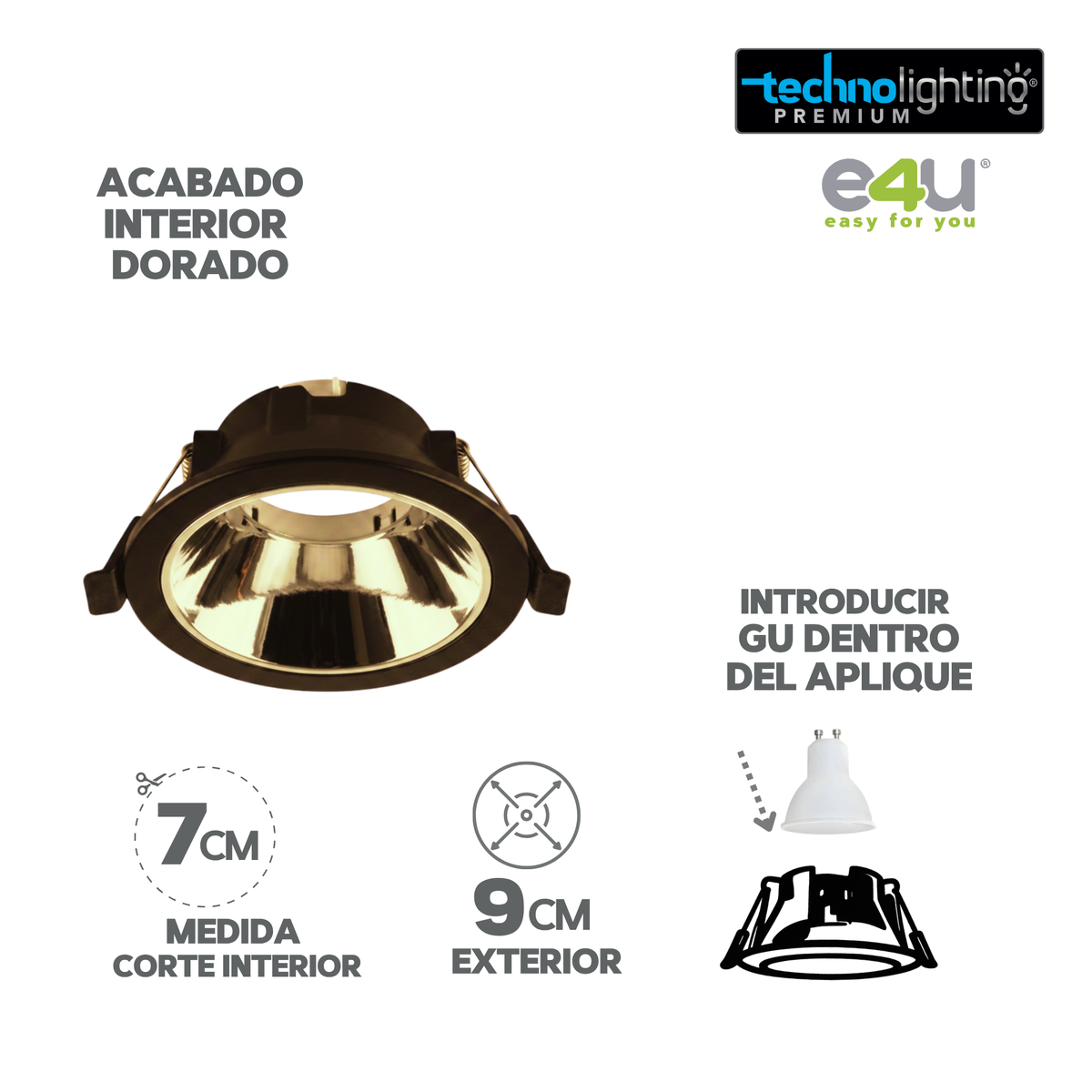 Aplique de para Gu 10 y 5,3 Negro Redondo Con Reflector