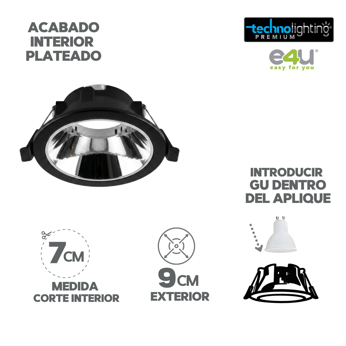 Aplique de para Gu 10 y 5,3 Negro Redondo Con Reflector