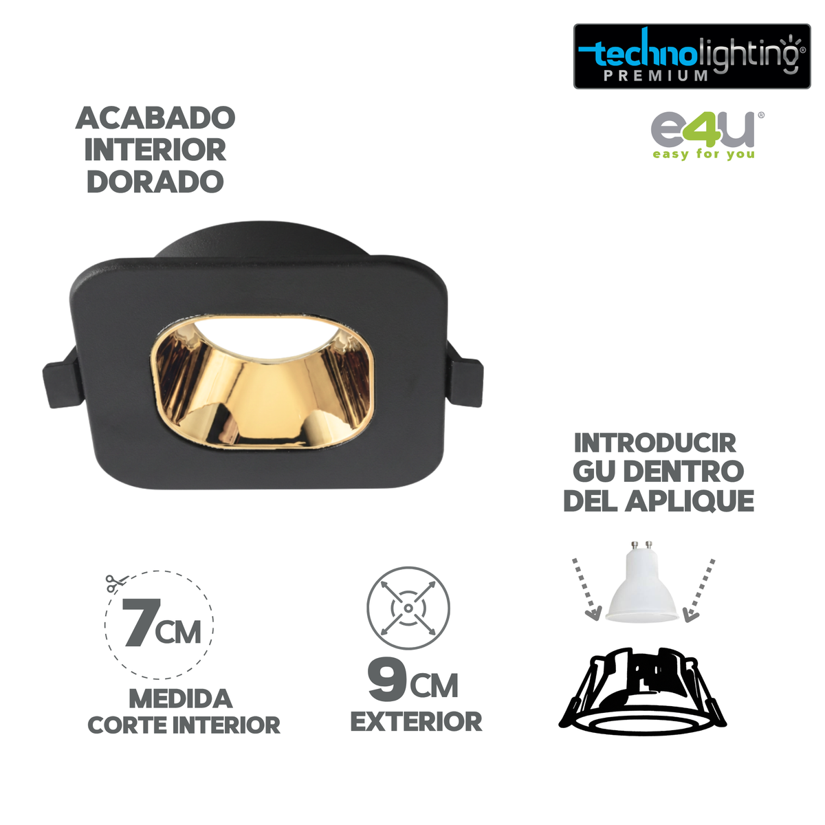 Aplique de para Gu 10 y 5,3 Negro Redondo Con Reflector