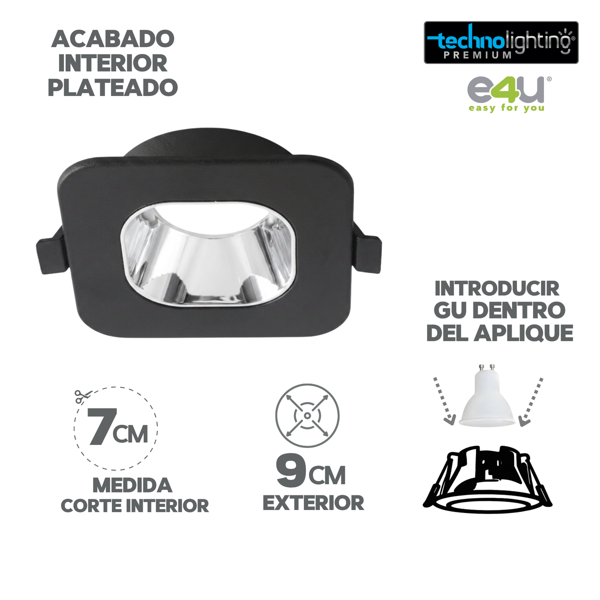 Aplique de para Gu 10 y 5,3 Negro Redondo Con Reflector