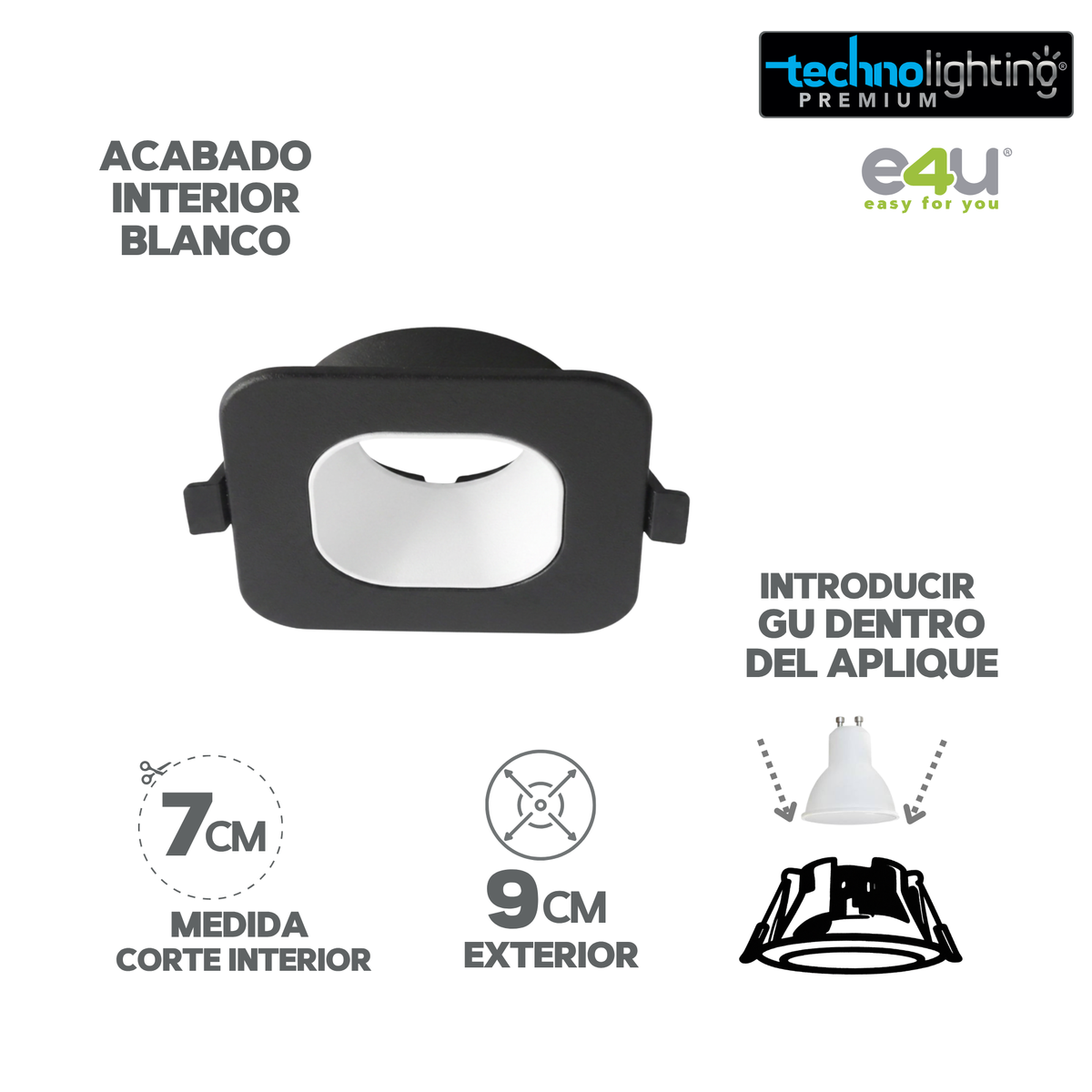 Aplique de para Gu 10 y 5,3 Negro Redondo Con Reflector