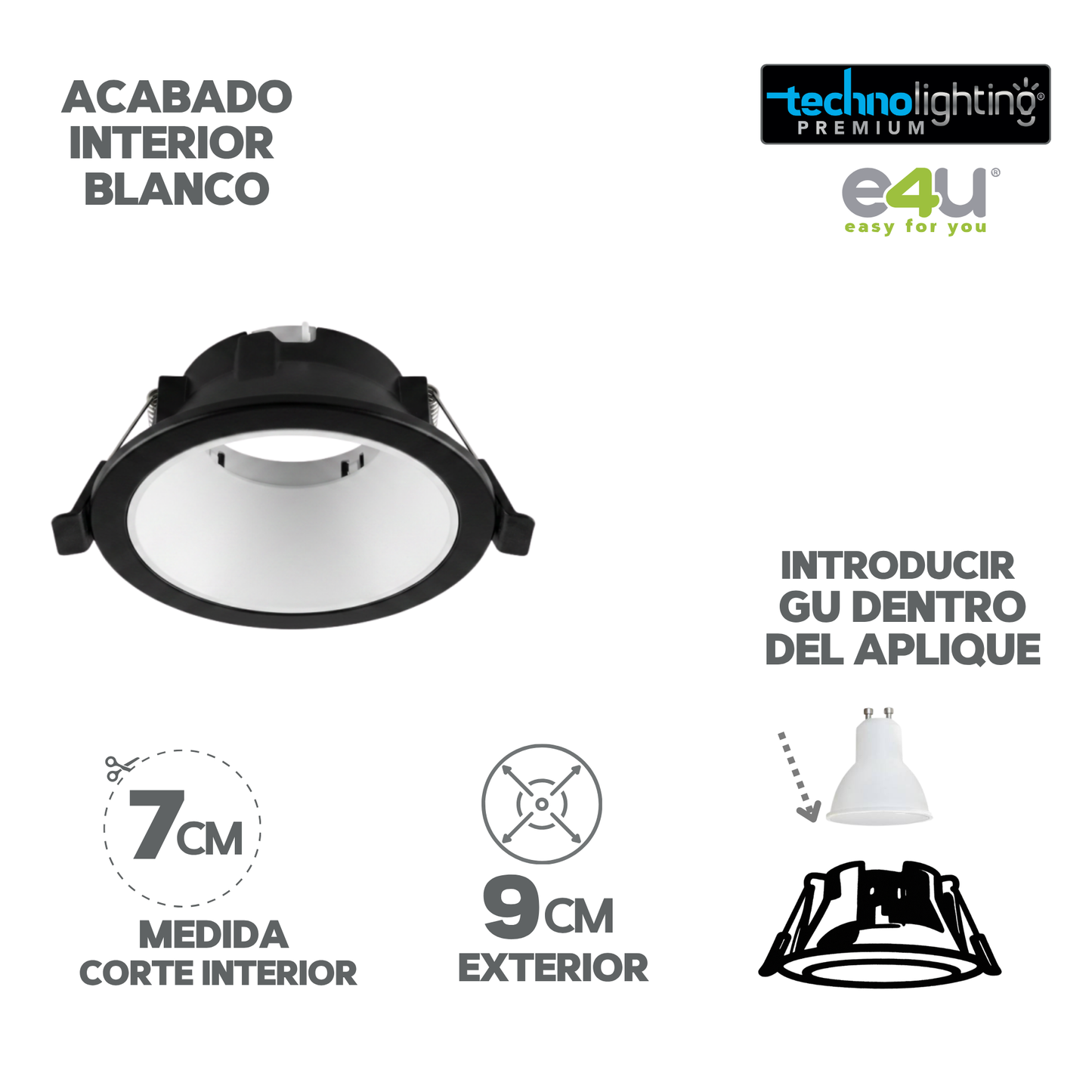 Aplique de para Gu 10 y 5,3 Negro Redondo Con Reflector