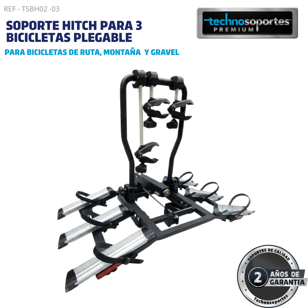 Soporte Plegable de Hitch para 3 Bicicletas