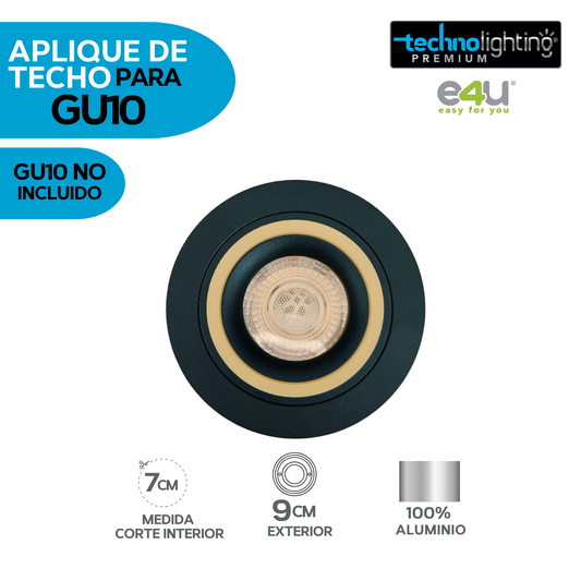 Aplique de Techo para Gu10 Negro Redondo/Cuadrado