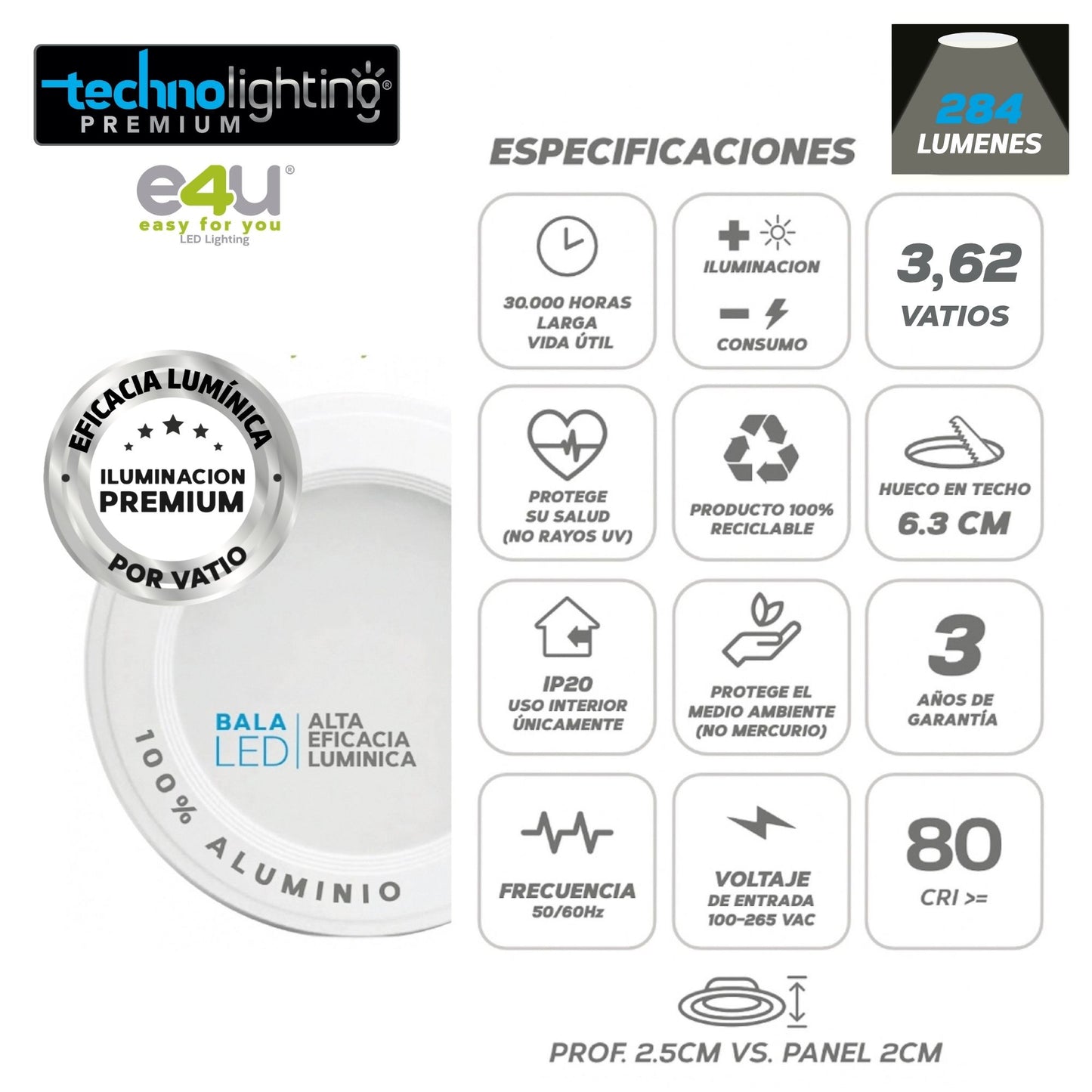 Bala LED Fija 3,62 Vatios - 284 Lúmenes
