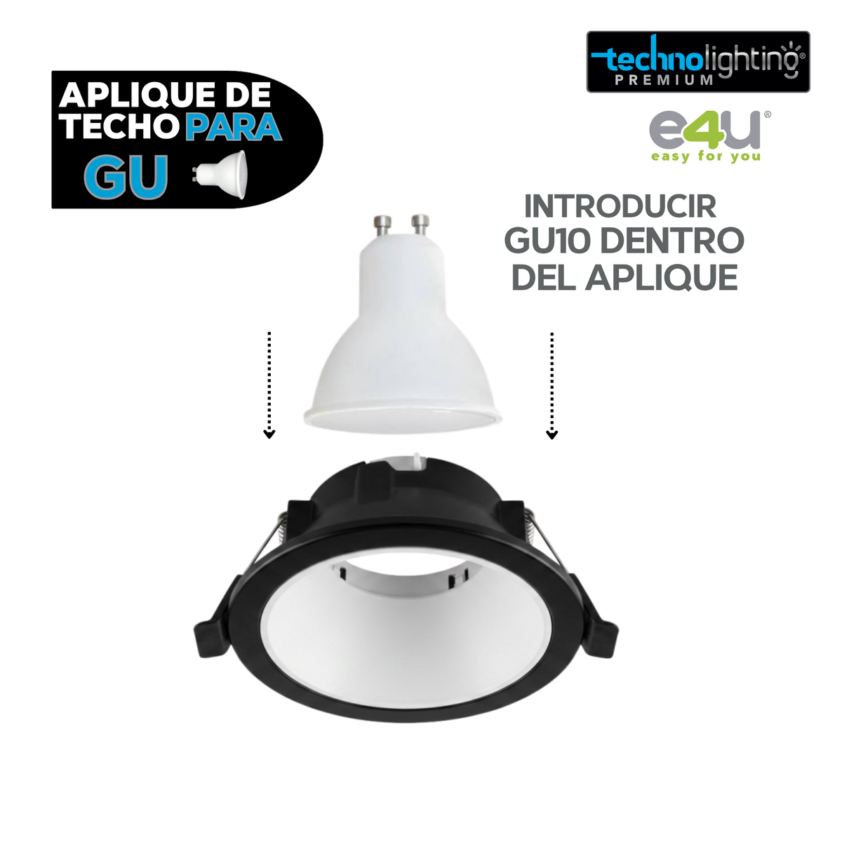 Aplique de para Gu 10 y 5,3 Negro Redondo Con Reflector