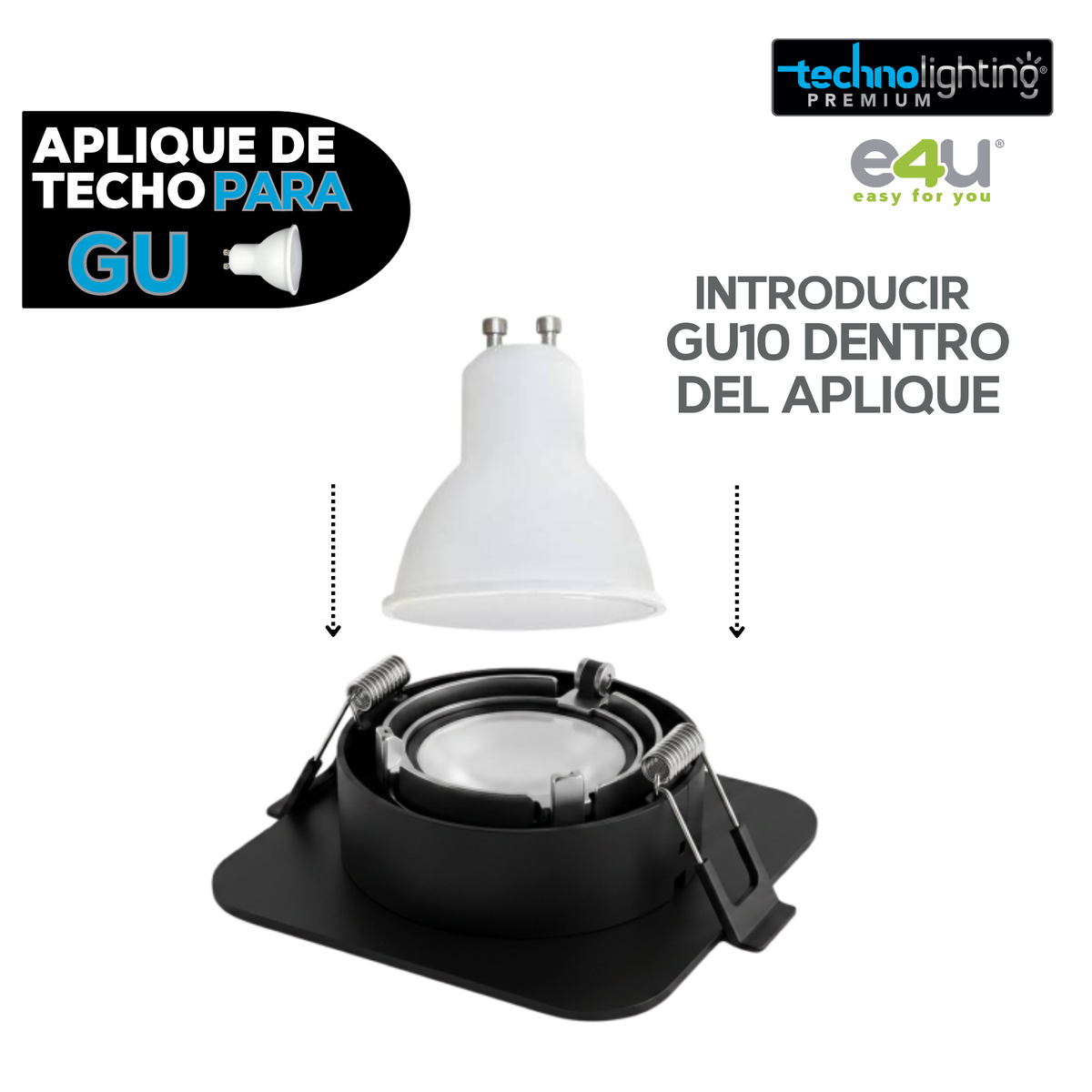 Aplique de para Gu 10 y 5,3 Negro Redondo Con Reflector