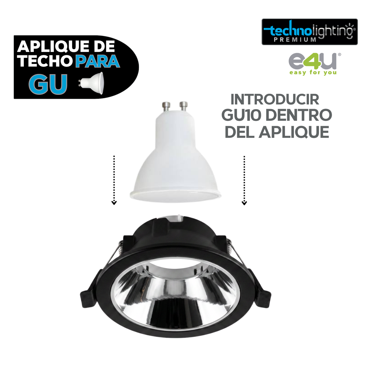 Aplique de para Gu 10 y 5,3 Negro Redondo Con Reflector