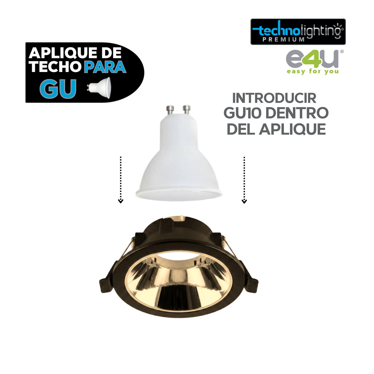 Aplique de para Gu 10 y 5,3 Negro Redondo Con Reflector