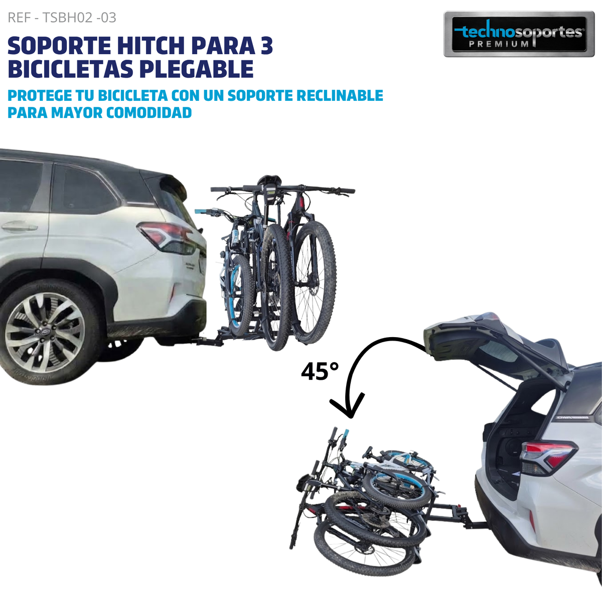 Soporte Plegable de Hitch para 3 Bicicletas