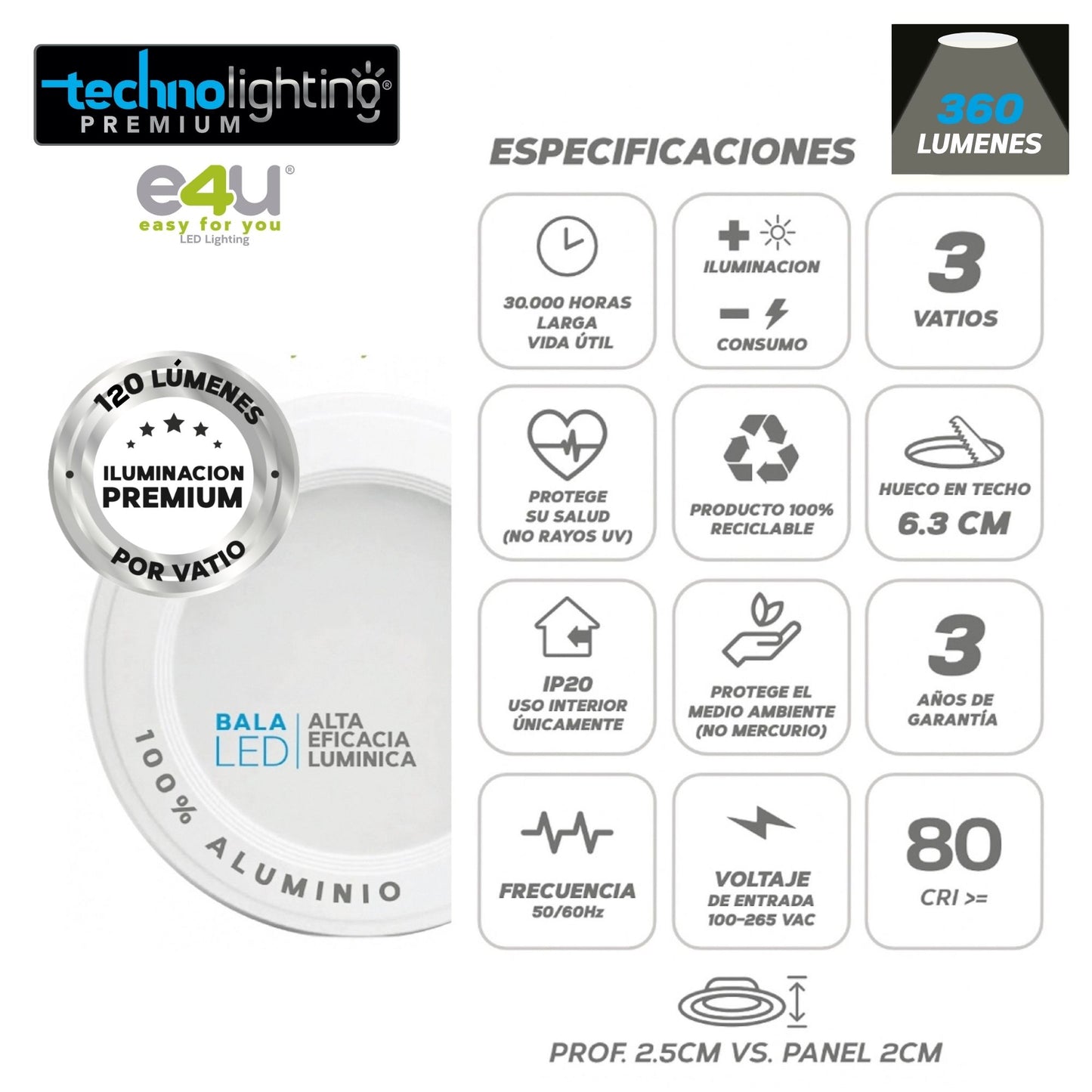 Bala Led luz Tricolor 3 Vatios - 360 Lúmenes - Luz Fria-fresca y Cálida.