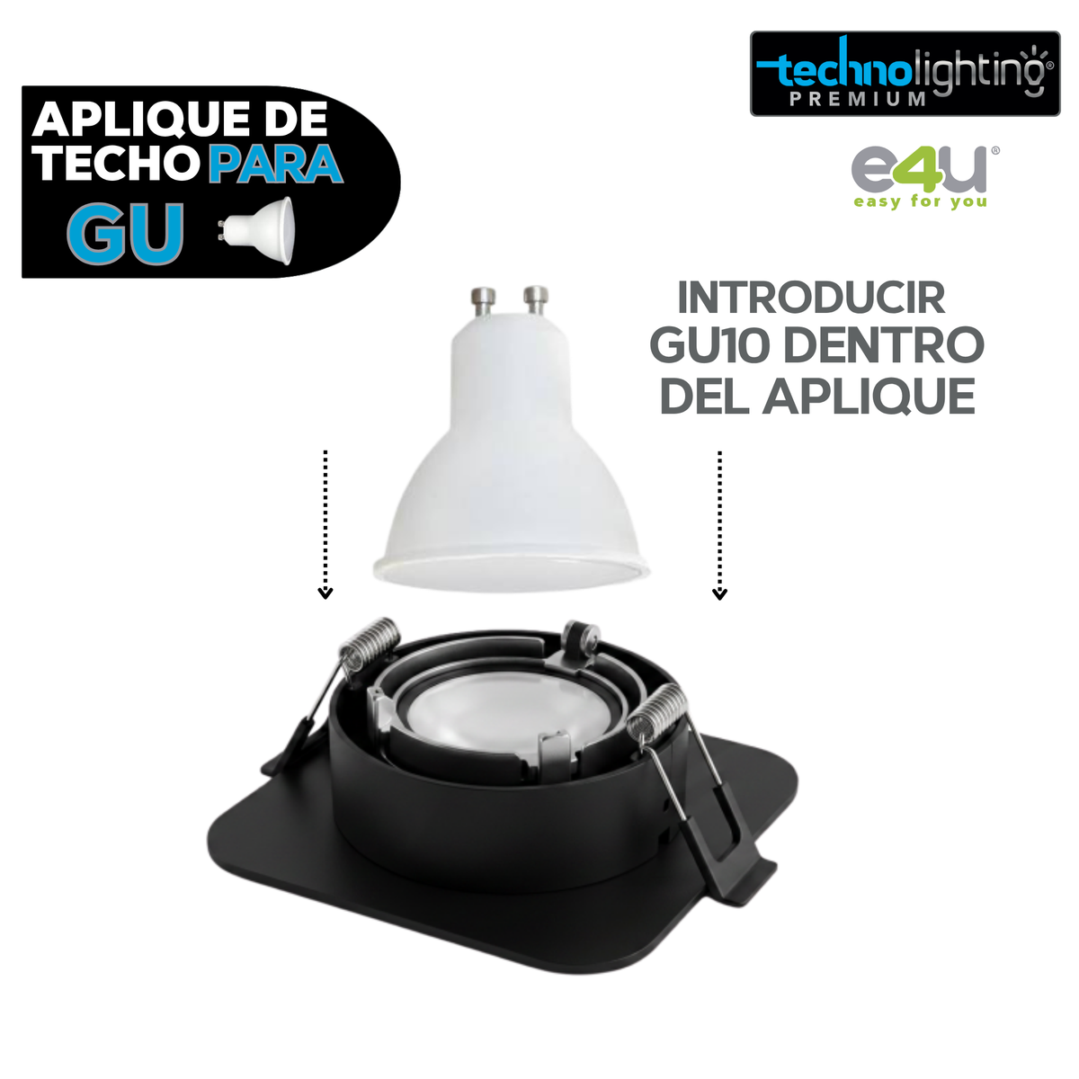 Aplique de para Gu 10 y 5,3 Negro Redondo Con Reflector
