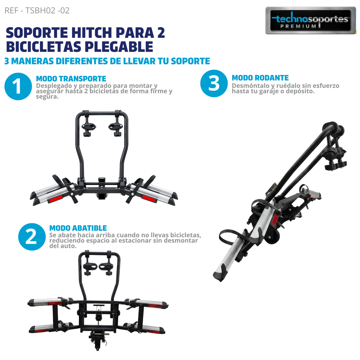 Soporte Plegable de Hitch para 2 Bicicletas
