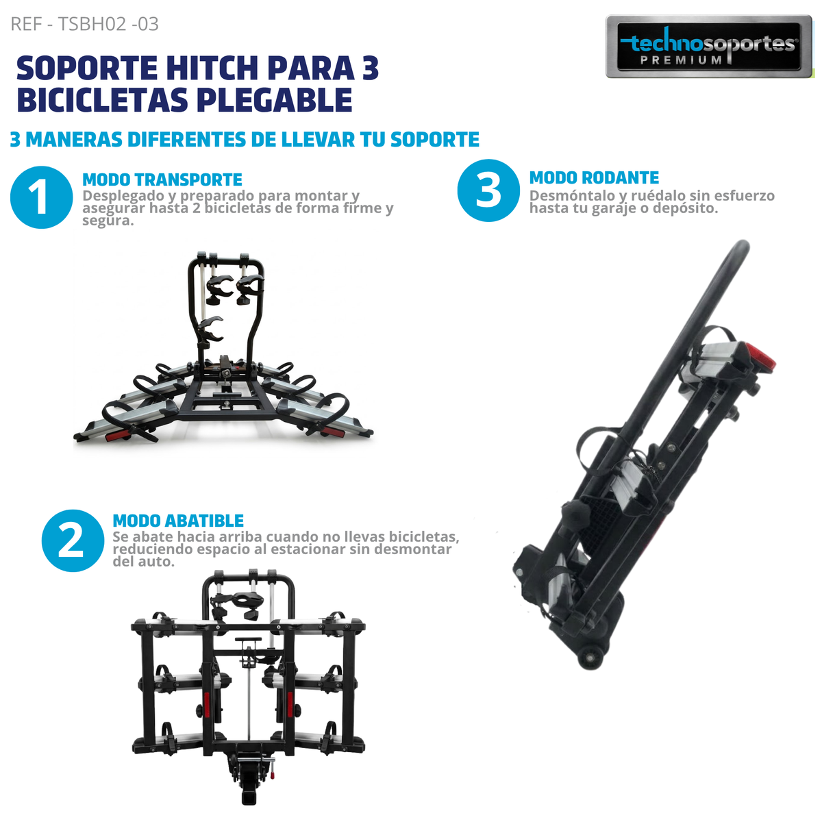 Soporte Plegable de Hitch para 3 Bicicletas