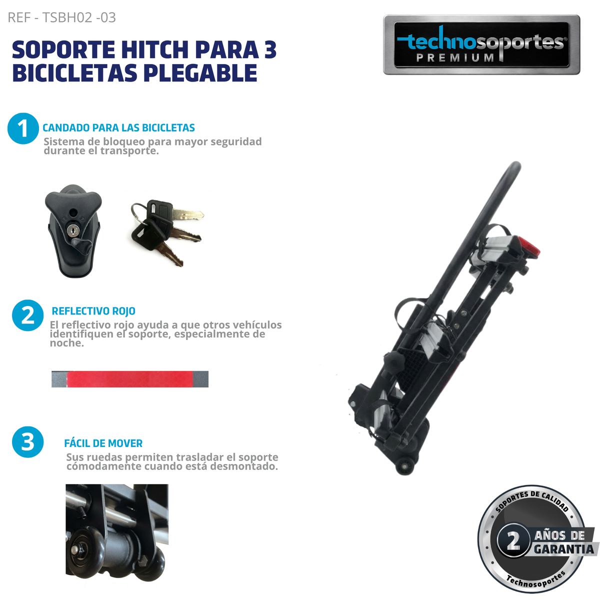 Soporte Plegable de Hitch para 3 Bicicletas