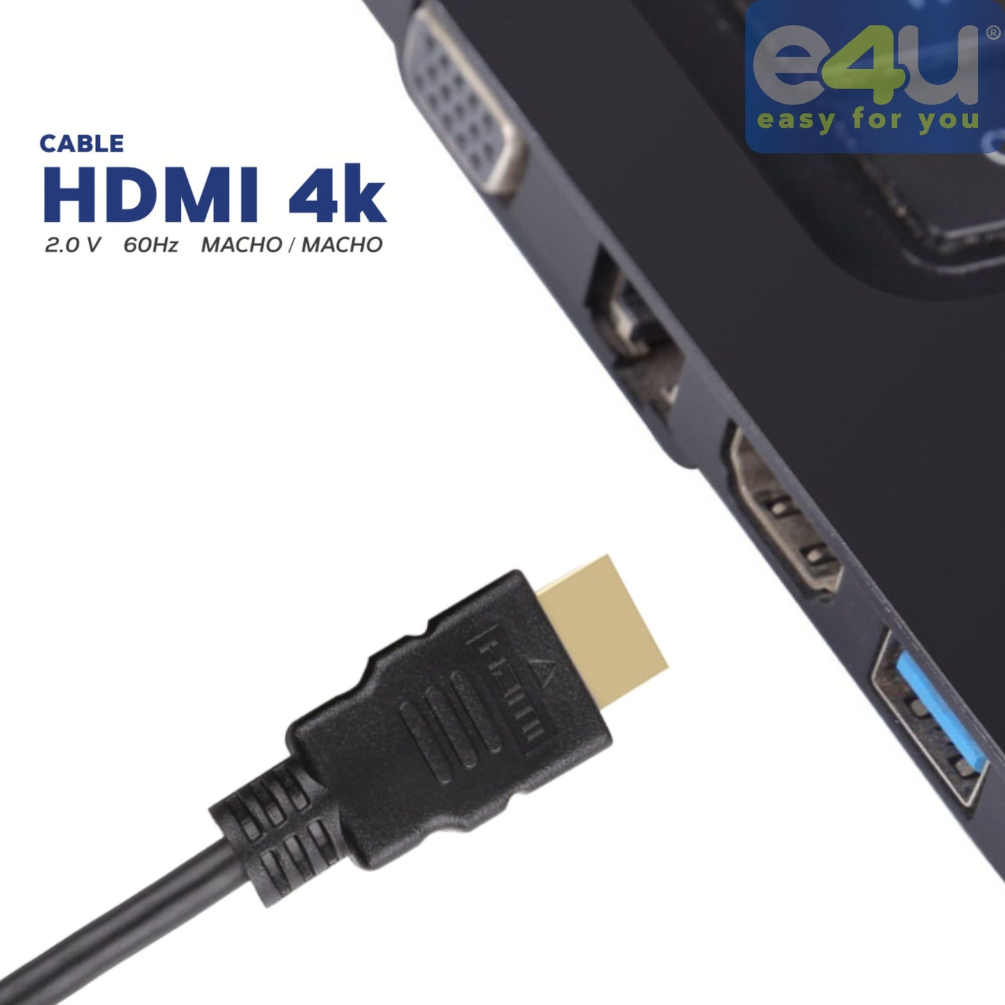 Cable HDMI 4K con Alta Velocidad de transferencia de datos + 2 Correas de Velcro de 1.8 Metros