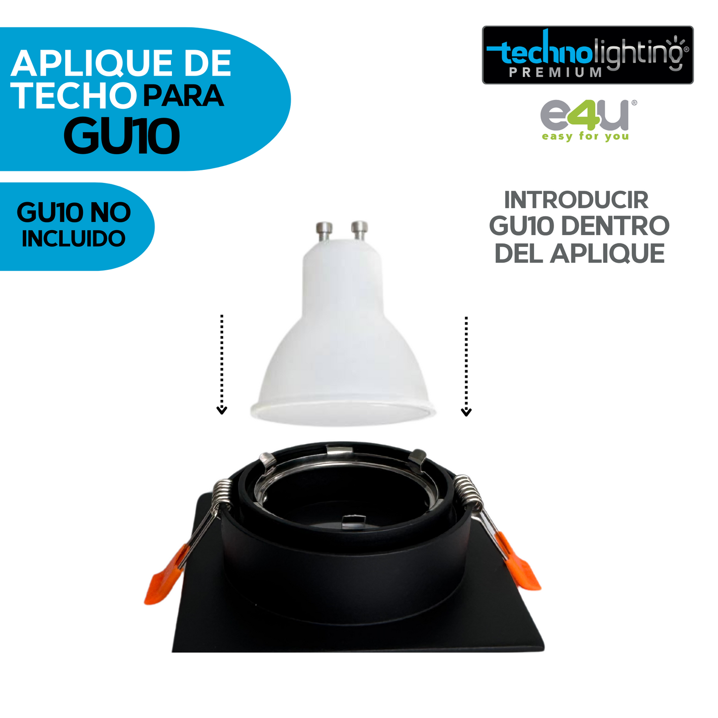 Aplique de Techo para Gu10 Negro Redondo/Cuadrado