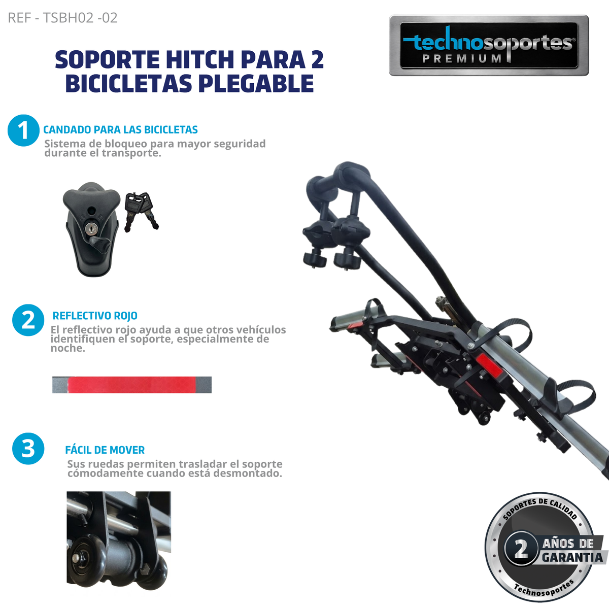 Soporte Plegable de Hitch para 2 Bicicletas
