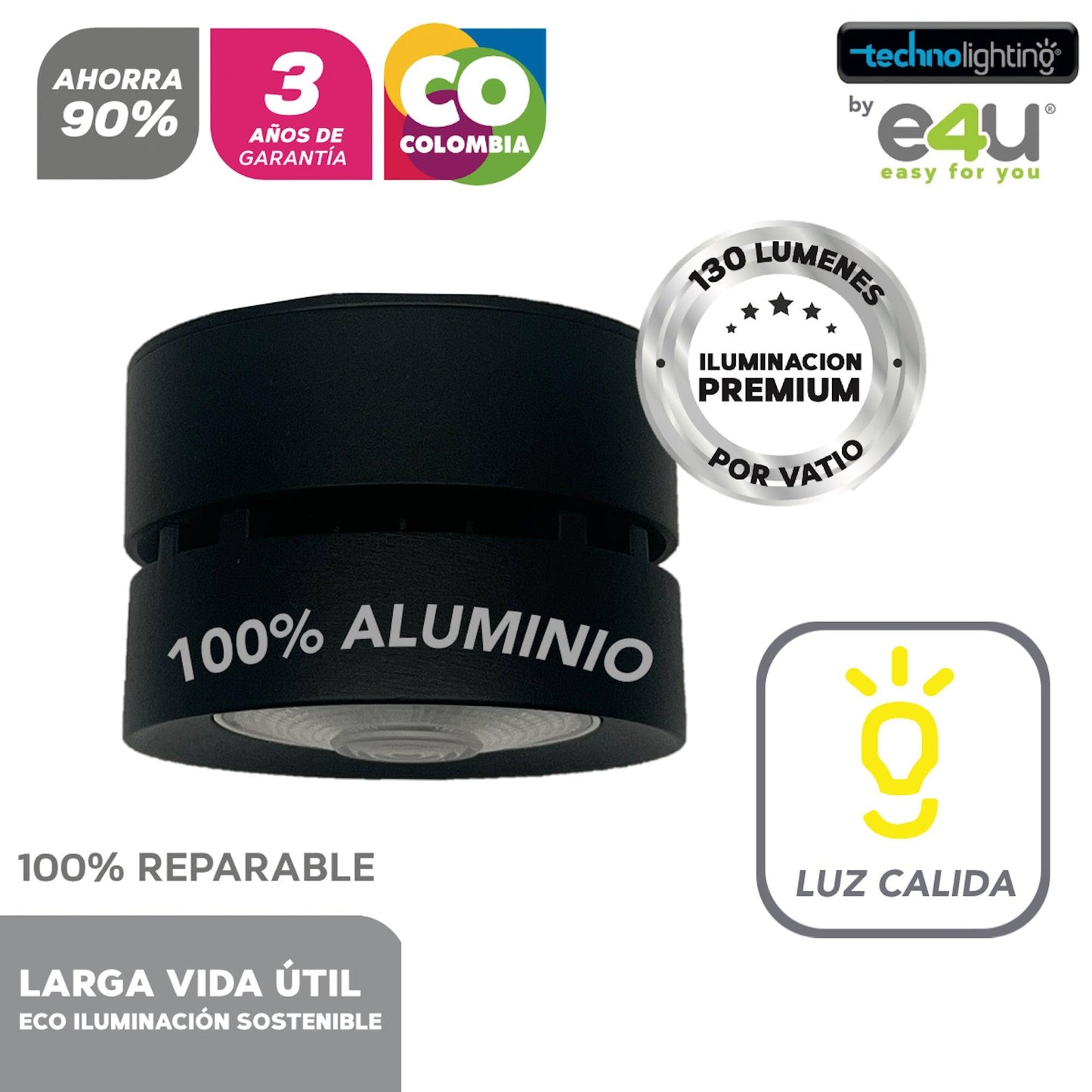 Balas de Sobreponer 9 Vatios Luz Calida - con Inclinacion y Rotacion