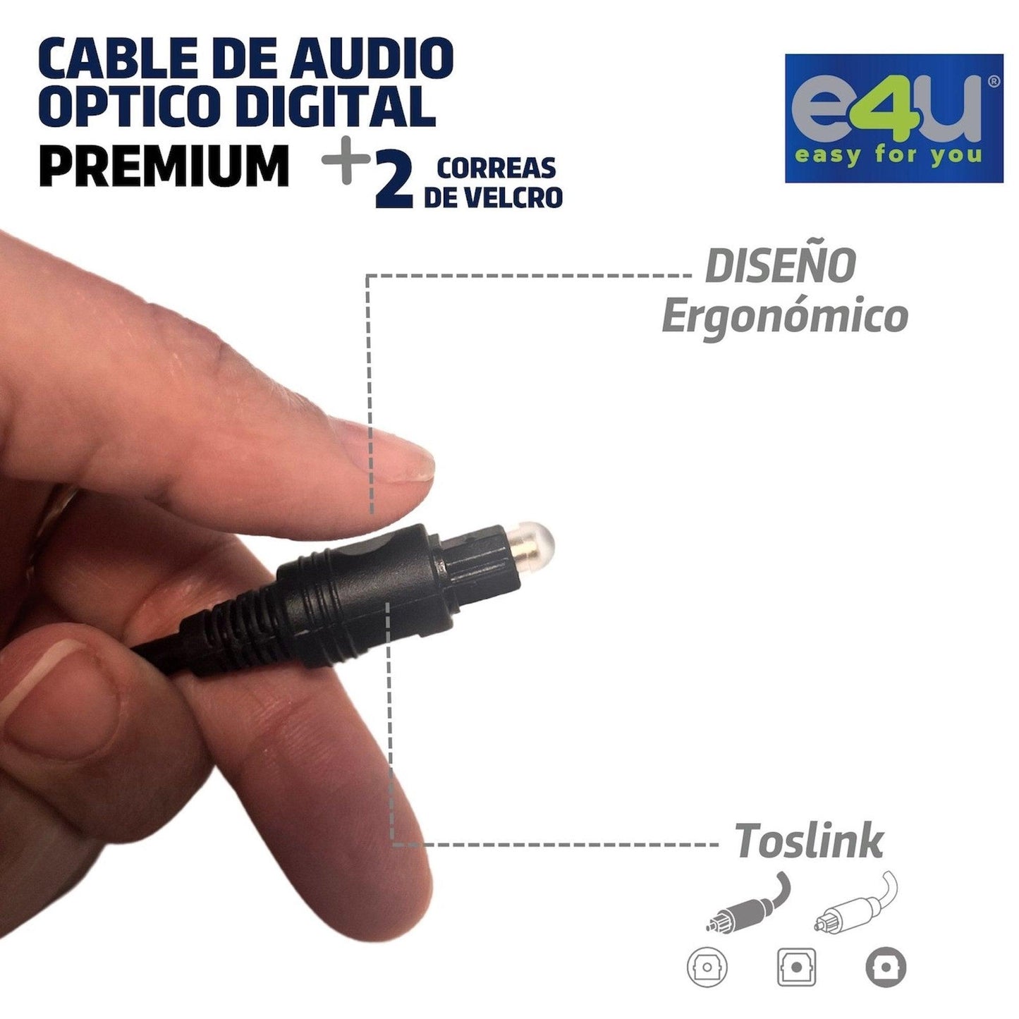 Cable de Audio Optico Digital PREMIUM de 1.8 y 5 metros + 2 Correas de Velcro