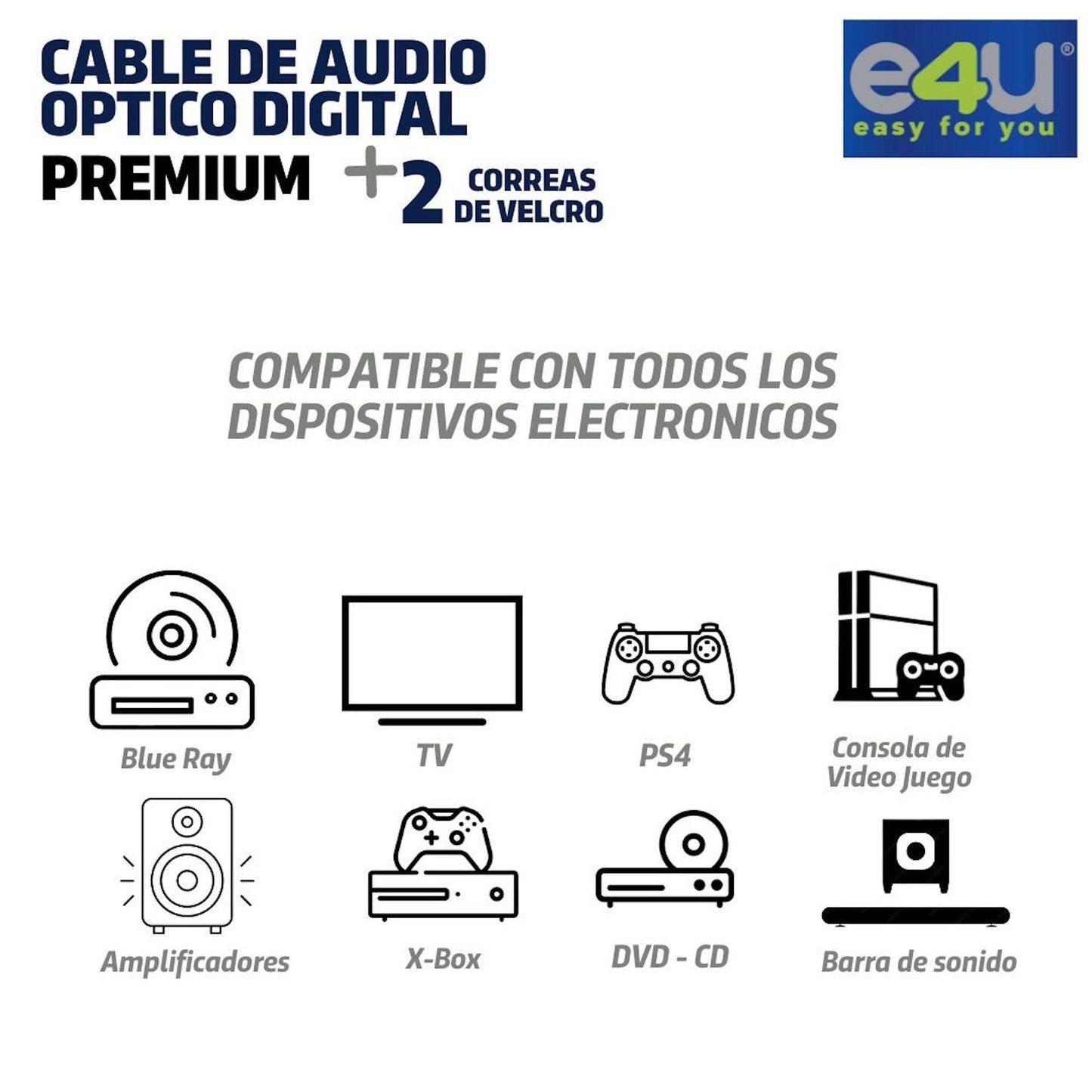 Cable de Audio Optico Digital PREMIUM de 1.8 y 5 metros + 2 Correas de Velcro