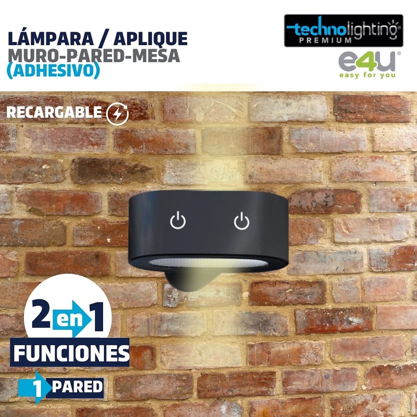 Lámpara LED Aplique 2 Funciones en 1, para Muro/Pared/Mesa, RECARGABLE!