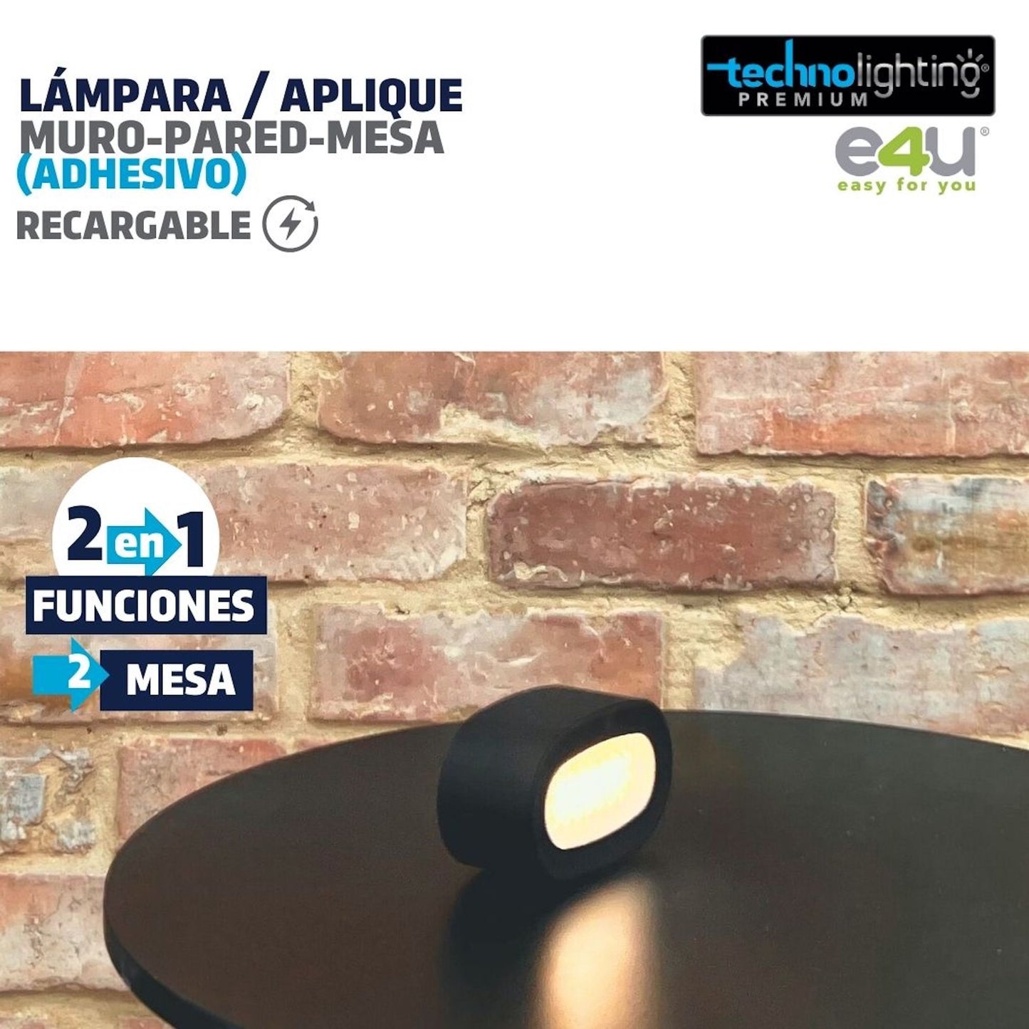 Lámpara LED Aplique 2 Funciones en 1, para Muro/Pared/Mesa, RECARGABLE!