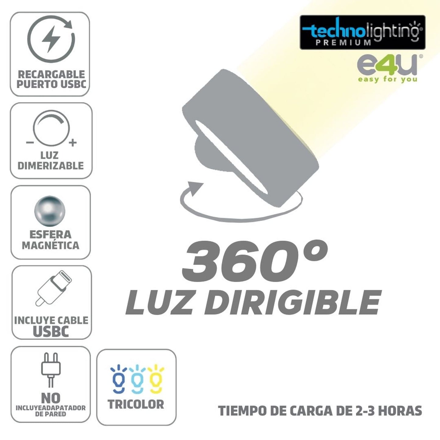 Lámpara LED Aplique 2 Funciones en 1, para Muro/Pared/Mesa, RECARGABLE!