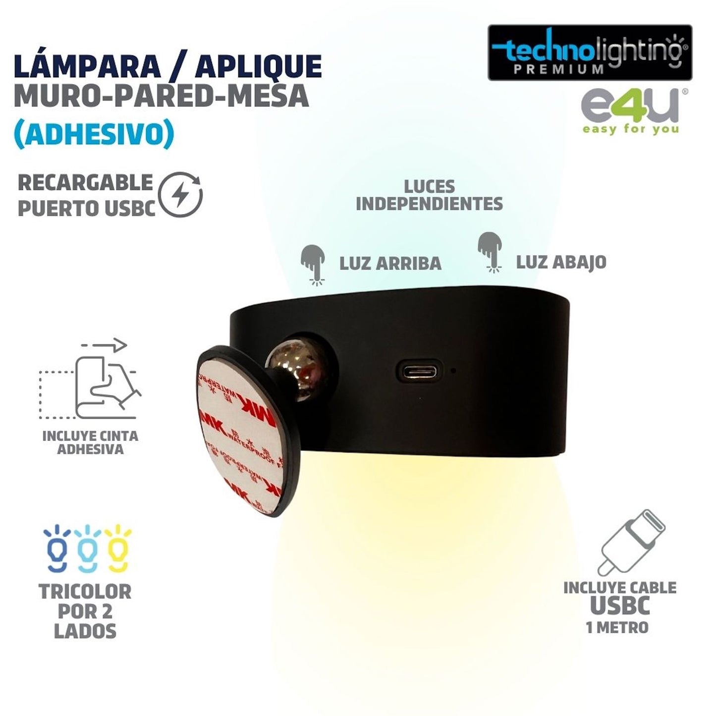Lámpara LED Aplique 2 Funciones en 1, para Muro/Pared/Mesa, RECARGABLE!