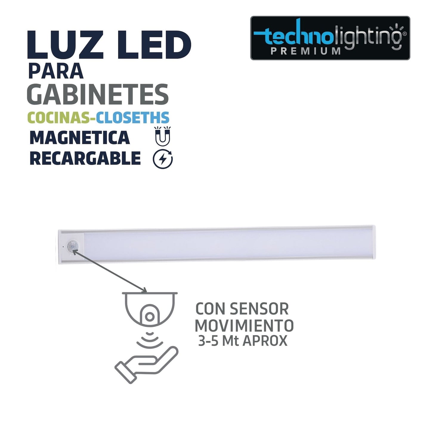 Luces LED MAGNETICA - RECARGABLES con SENSOR  Para Gabinetes, Cocinas, Closet, LUZ CALIDA