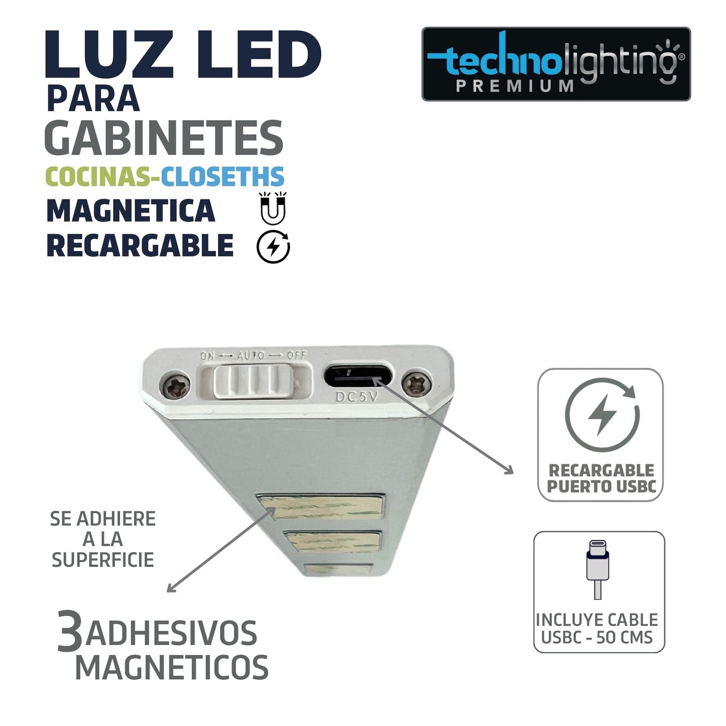 Luces LED MAGNETICA - RECARGABLES con SENSOR  Para Gabinetes, Cocinas, Closet, LUZ CALIDA