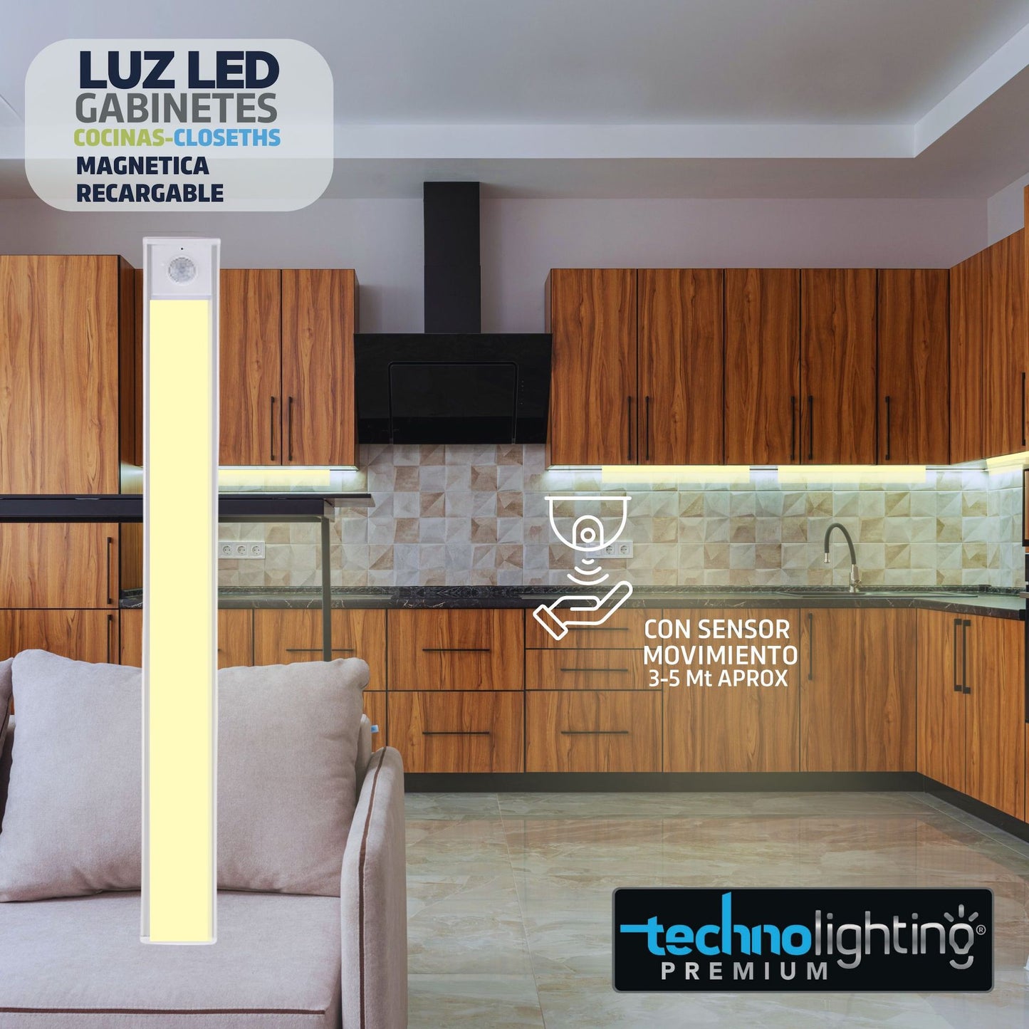 Luces LED MAGNETICA - RECARGABLES con SENSOR  Para Gabinetes, Cocinas, Closet, LUZ CALIDA