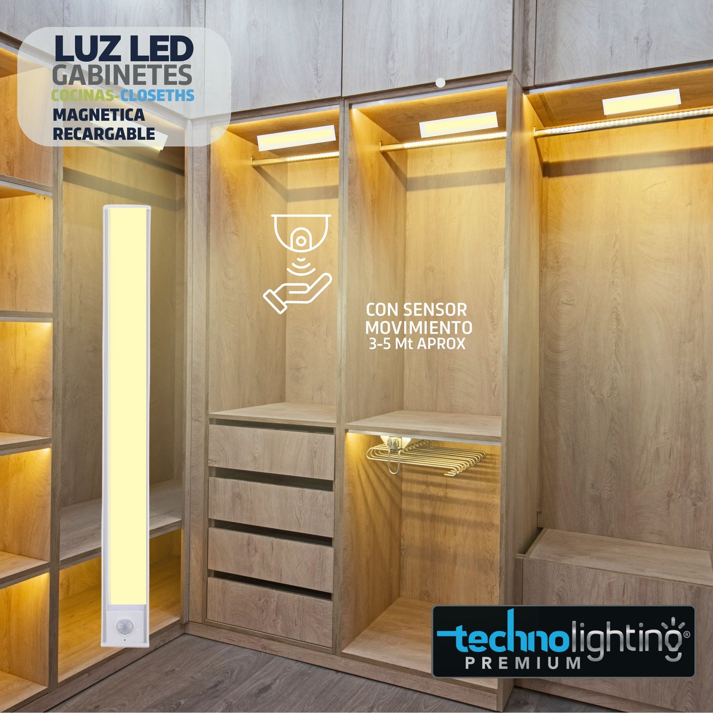 Luces LED MAGNETICA - RECARGABLES con SENSOR  Para Gabinetes, Cocinas, Closet, LUZ CALIDA