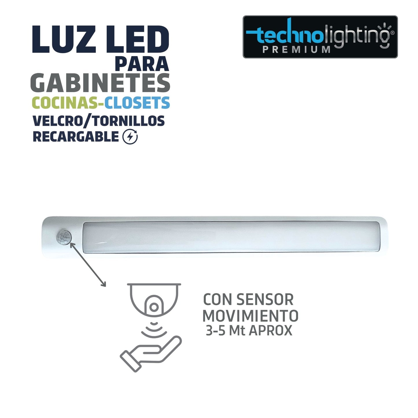 Luces LED VELCRO o TORNILLOS - RECARGABLES con SENSOR  Para Gabinetes, Cocinas, Closet, LUZ CALIDA