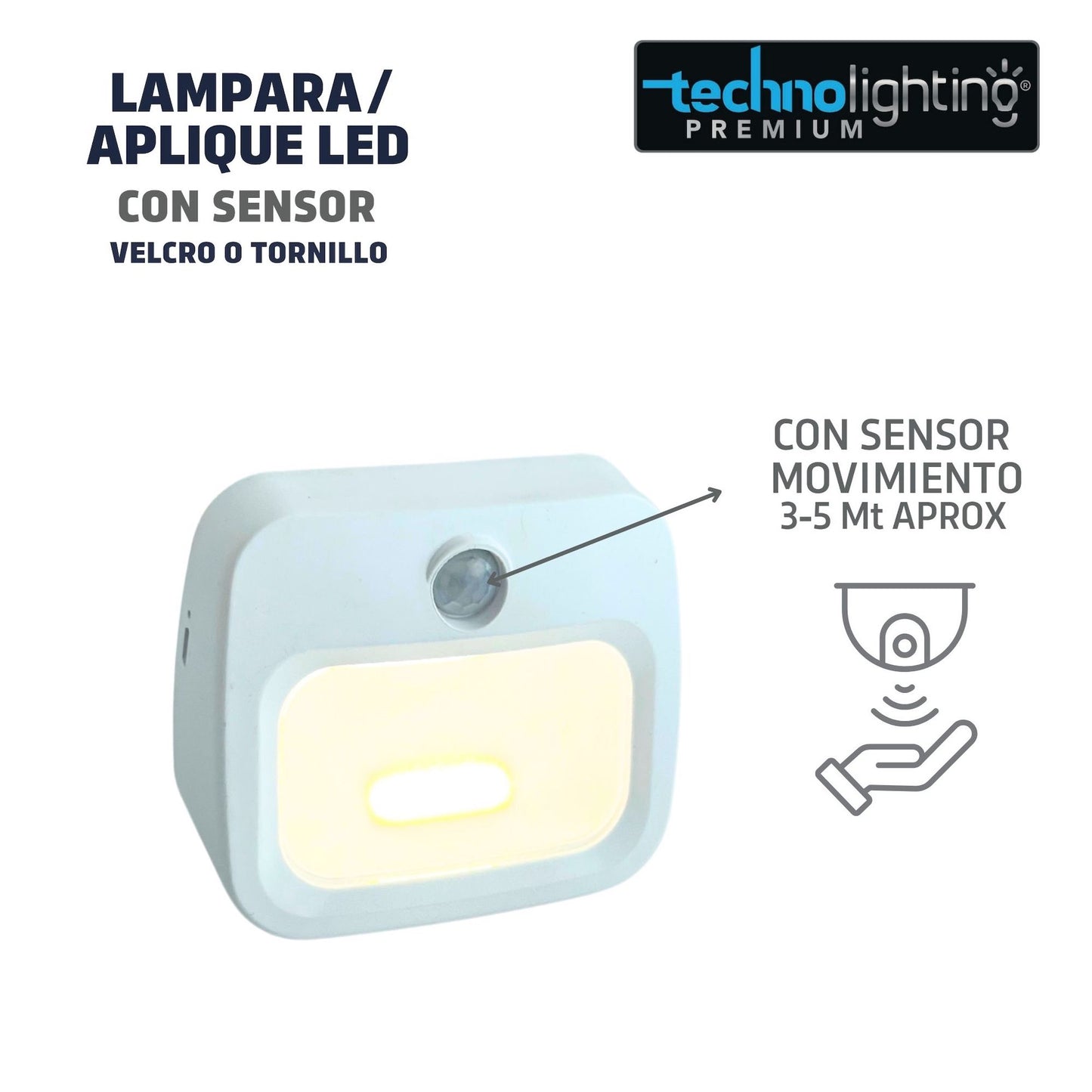 Aplique LED para Pared o Mesa -  VELCRO - TORNILLOS - RECARGABLES con SENSOR, luz fresca