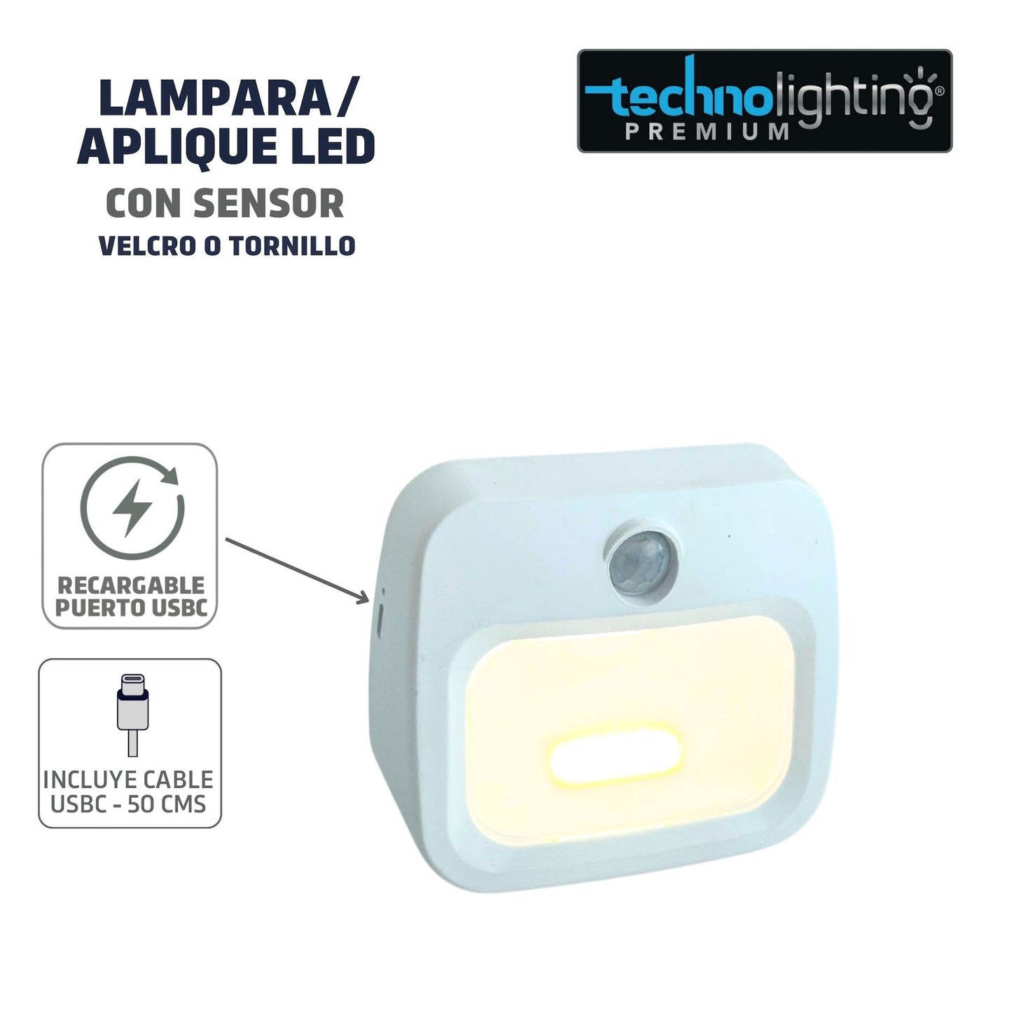 Aplique LED para Pared o Mesa -  VELCRO - TORNILLOS - RECARGABLES con SENSOR, luz fresca
