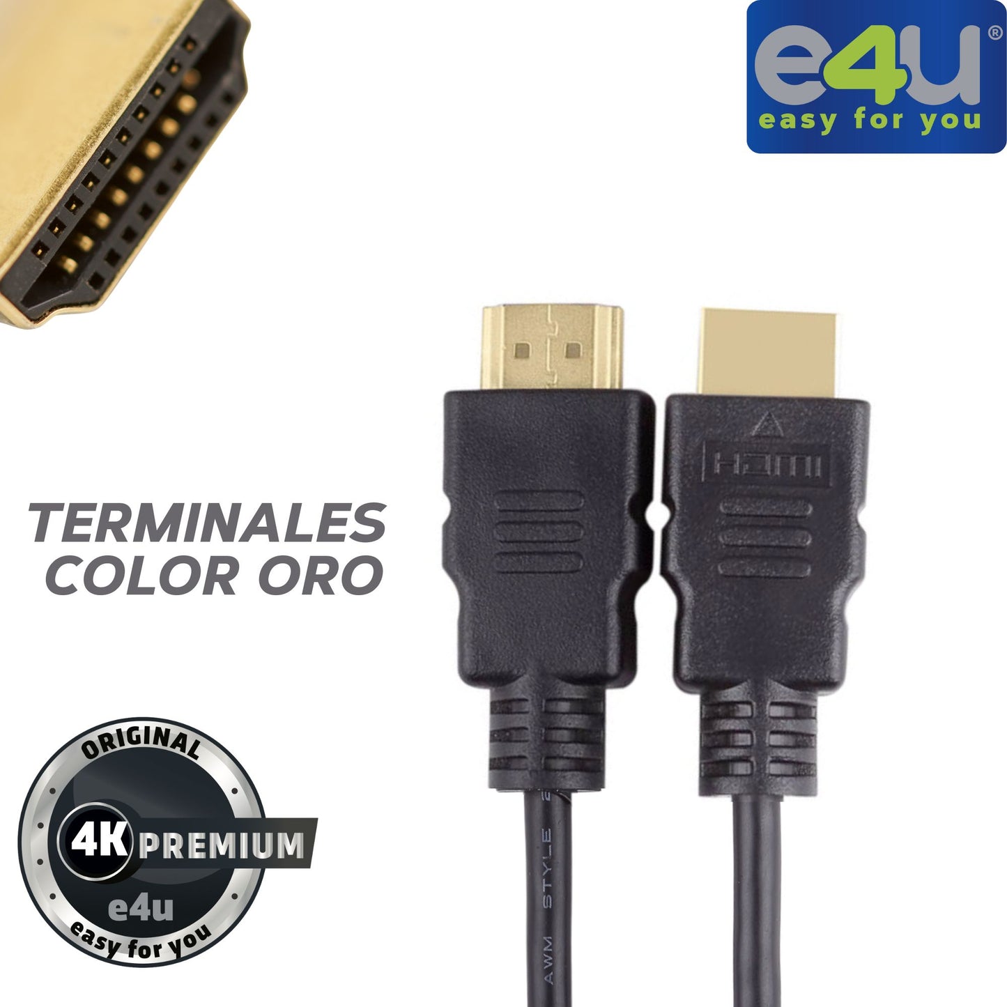 Cable HDMI 4K con  Alta Velocidad de transferencia de datos  +  2 Correas de Velcro de 10 Metros