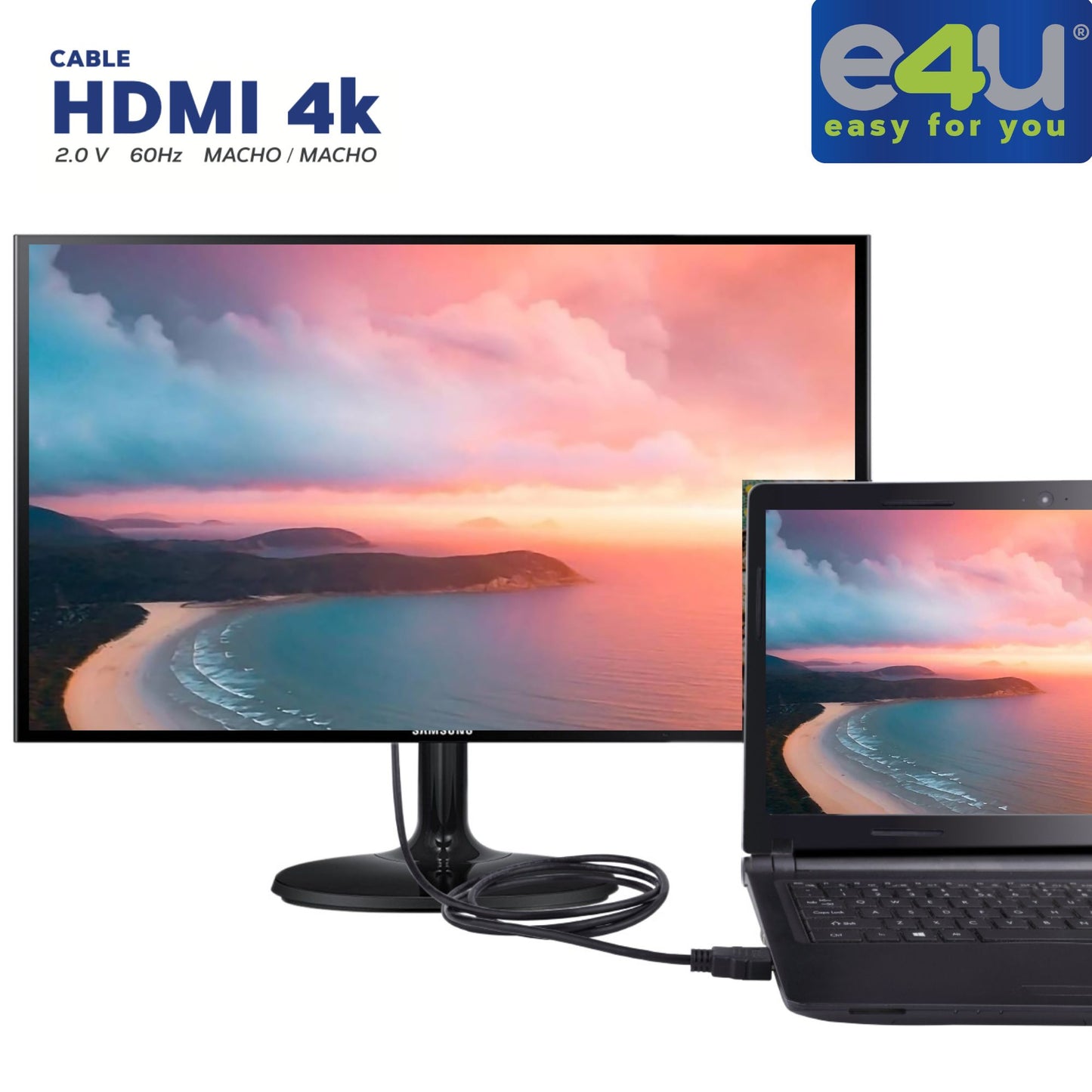 Cable HDMI 4K con  Alta Velocidad de transferencia de datos  +  2 Correas de Velcro de 10 Metros